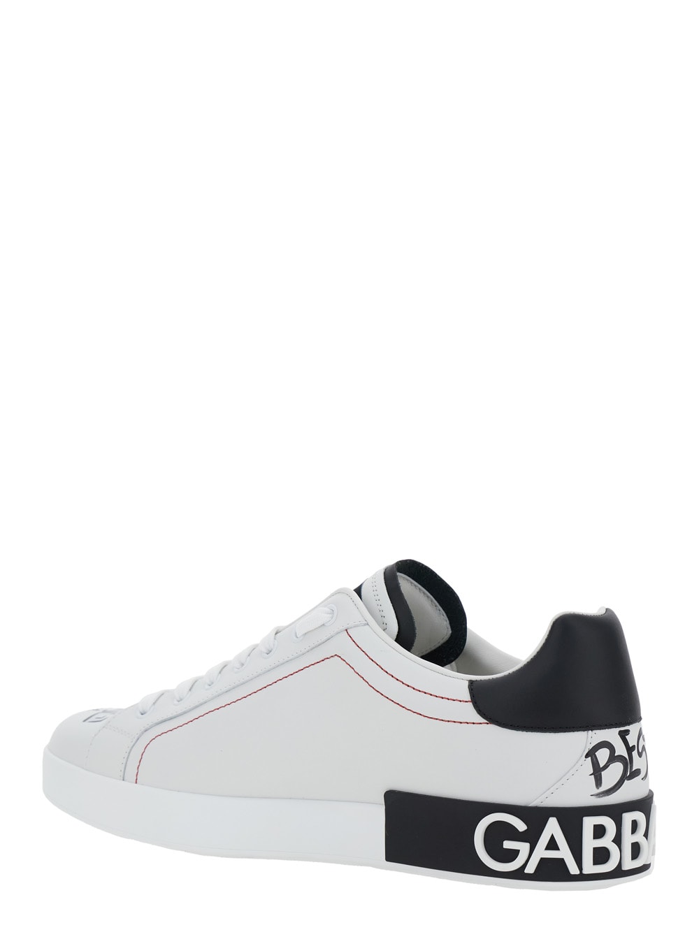 Dolce & Gabbana White Low Top Sneakers With Logo Patch On The Tongue And All-over Print In Leather Man In White