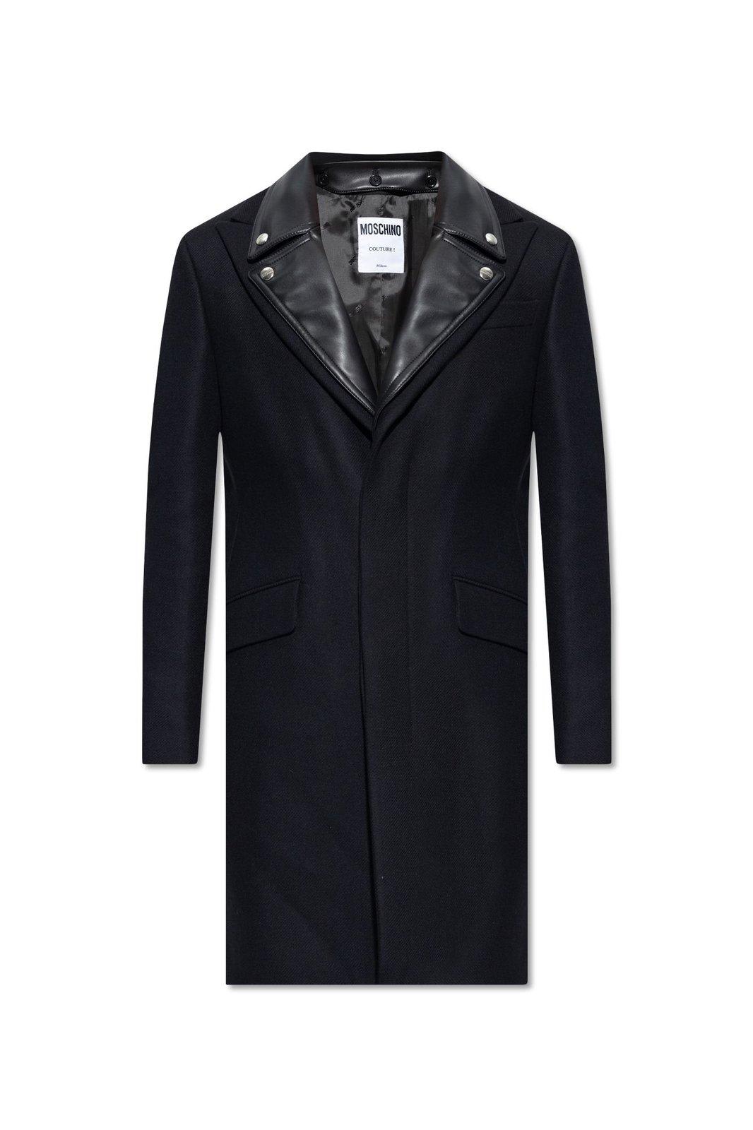 Moschino Concealed Fastened Collared Coat In Black