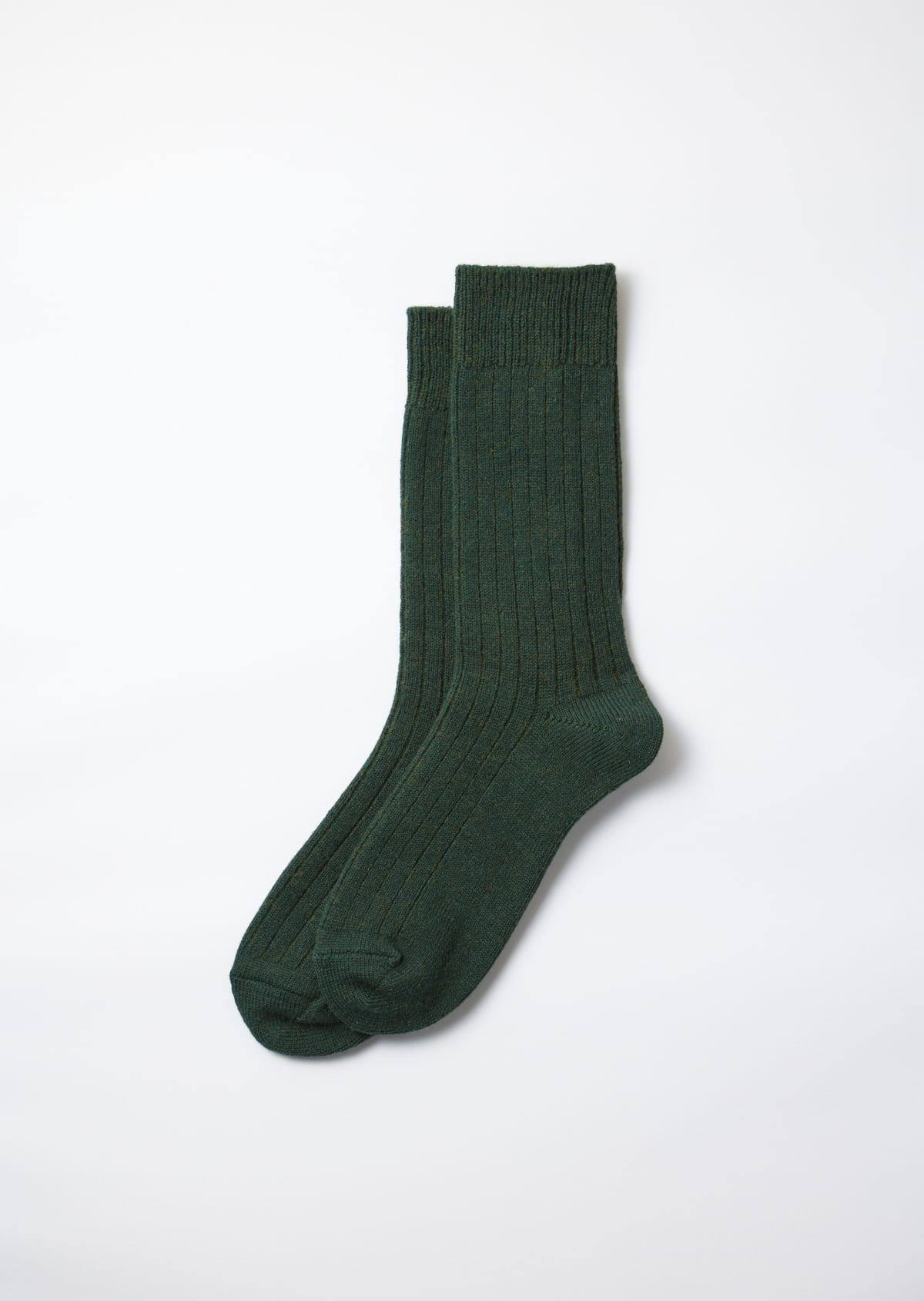 Rototo Cotton Wool Ribbed Crew Socks In D.green