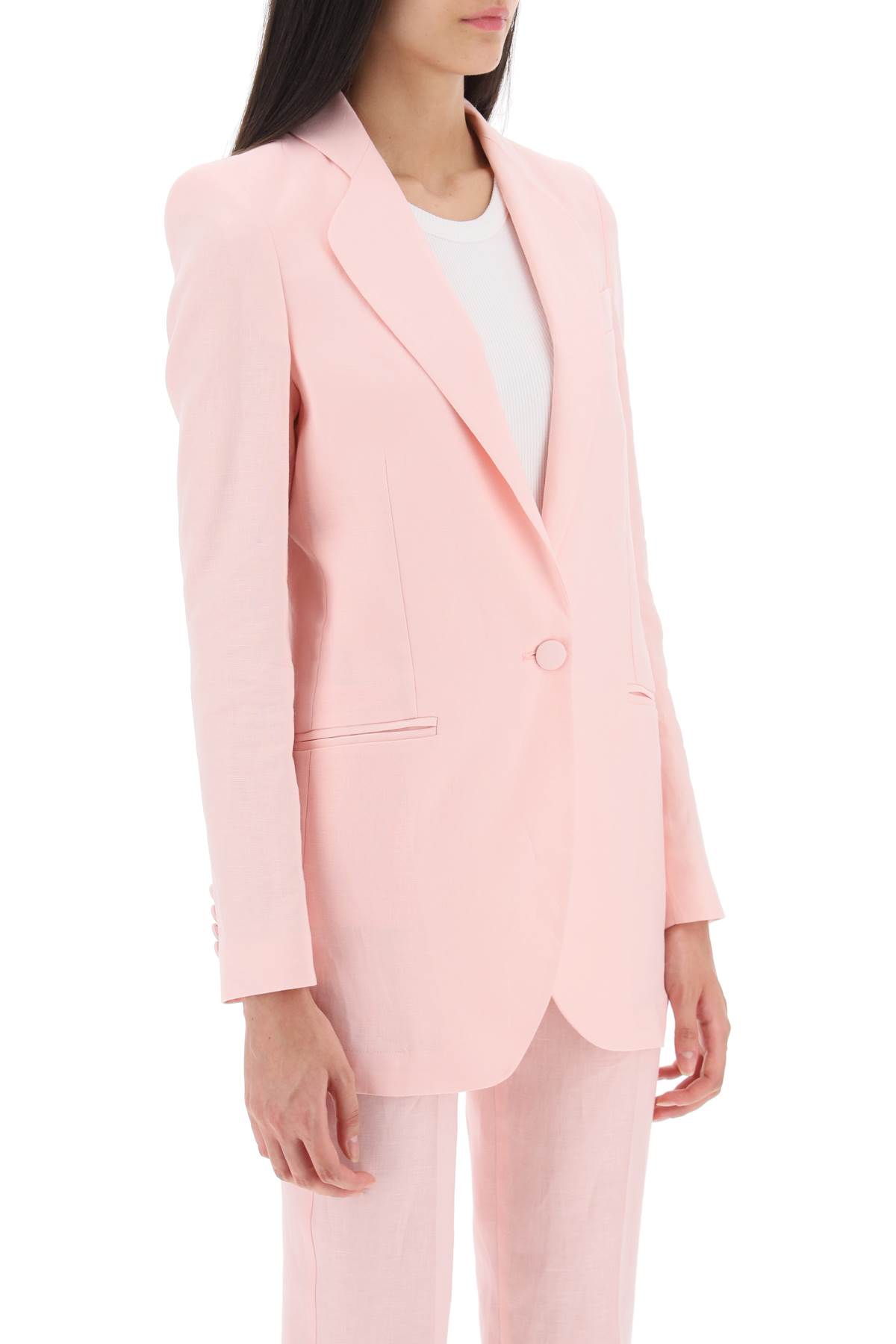 Shop Hebe Studio Single-breasted Blazer In Linen In Pink Calypso (pink)