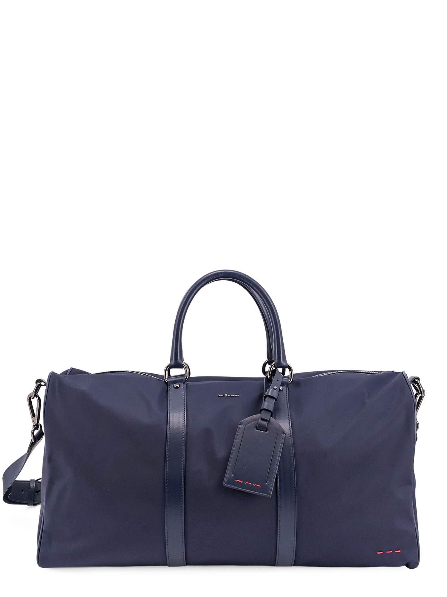 Kiton Nylon Duffel Bag With Leather Inserts In Blue