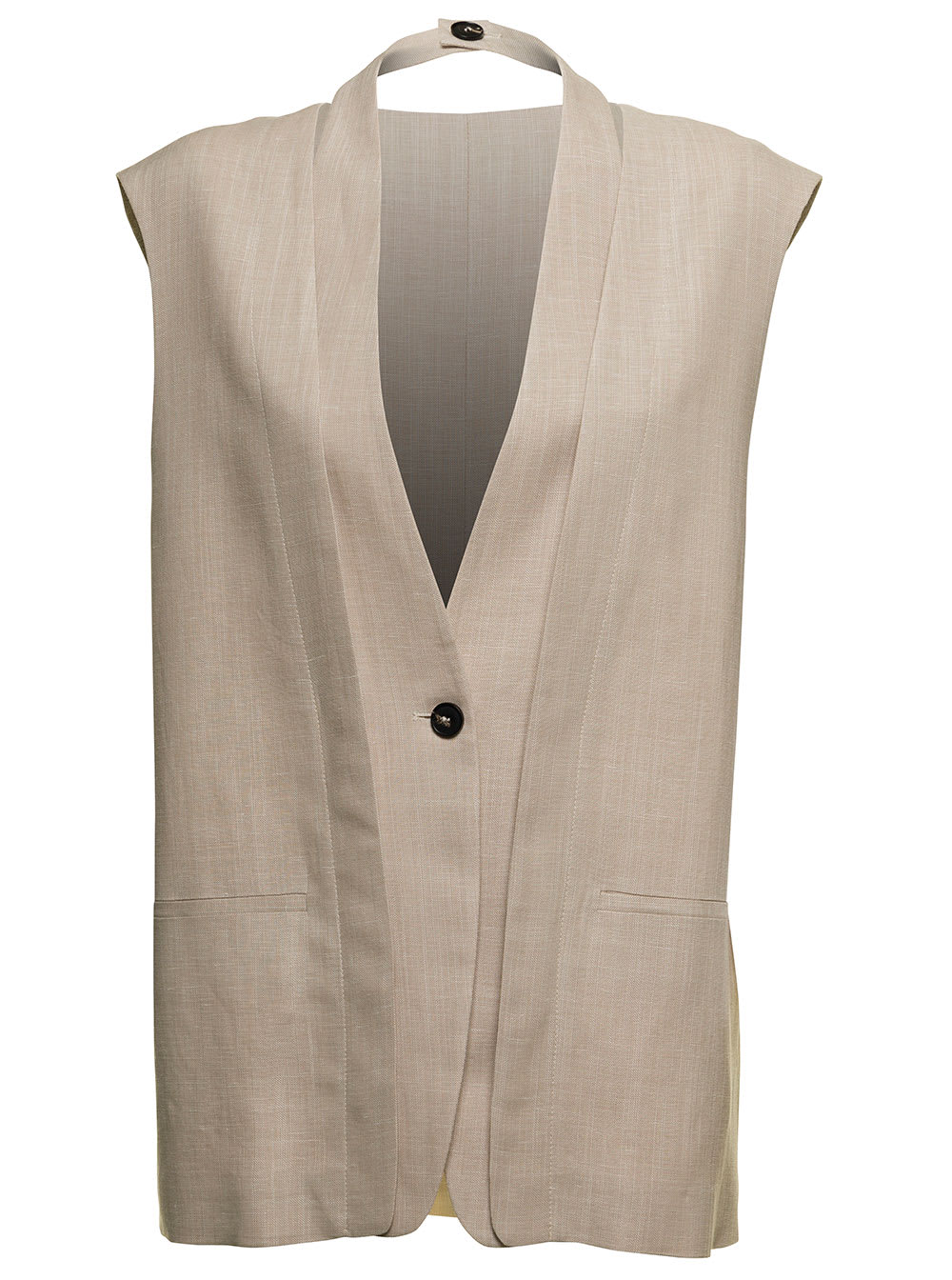 Tela Beige Viscose And Linen Woman Vest