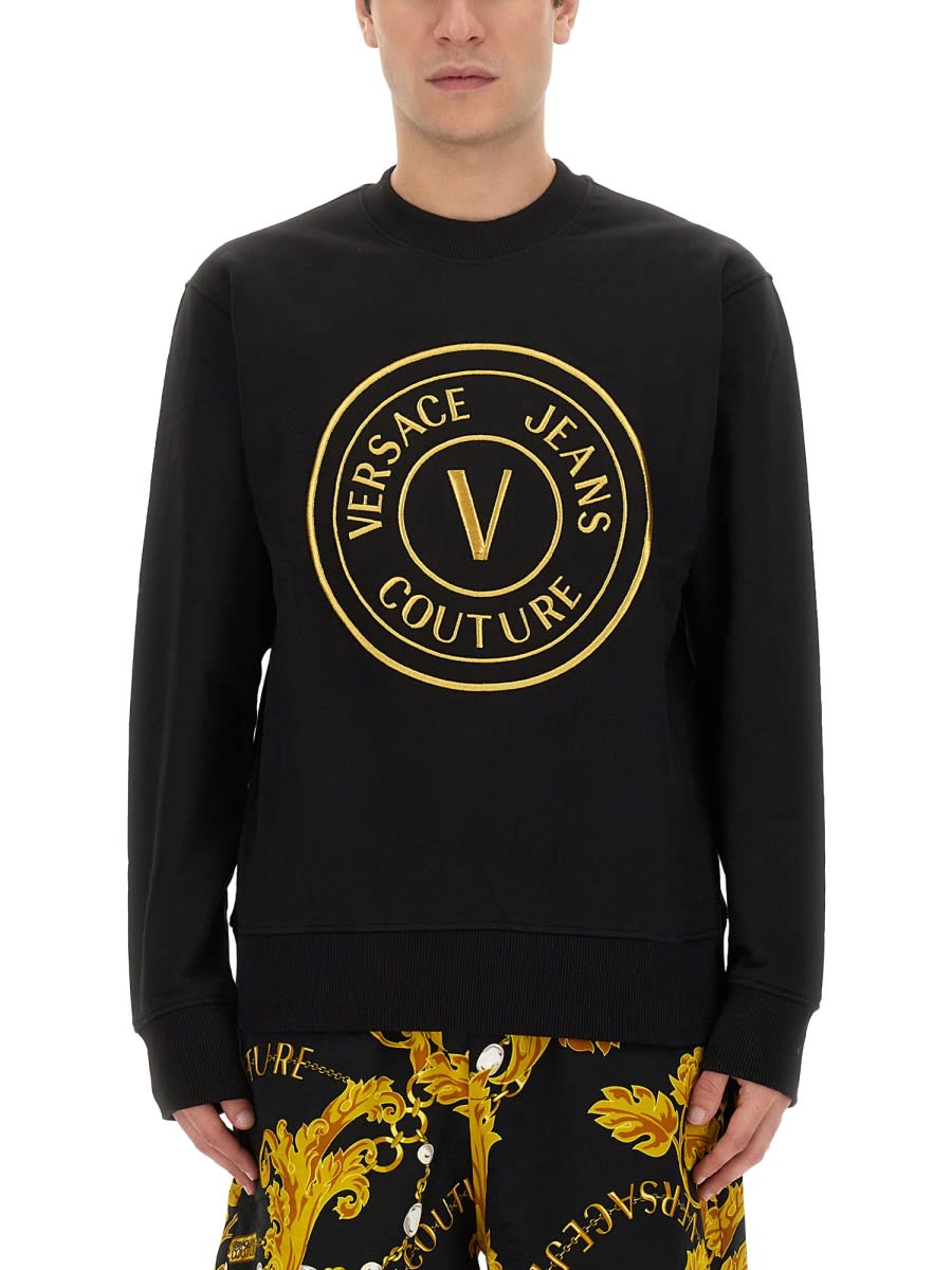 Shop Versace Jeans Couture V-emblem Sweatshirt In Black