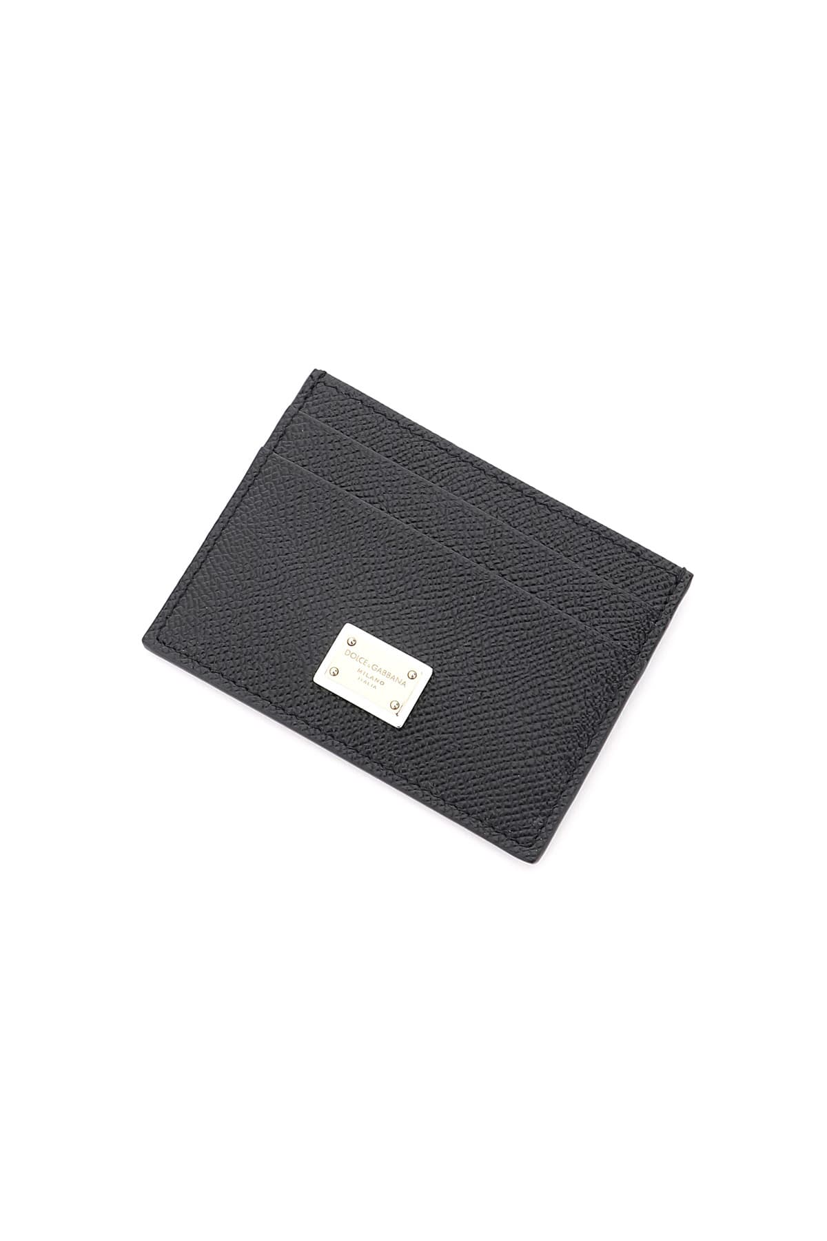 Shop Dolce & Gabbana Leather Card Holder With Logo Plaque In Nero