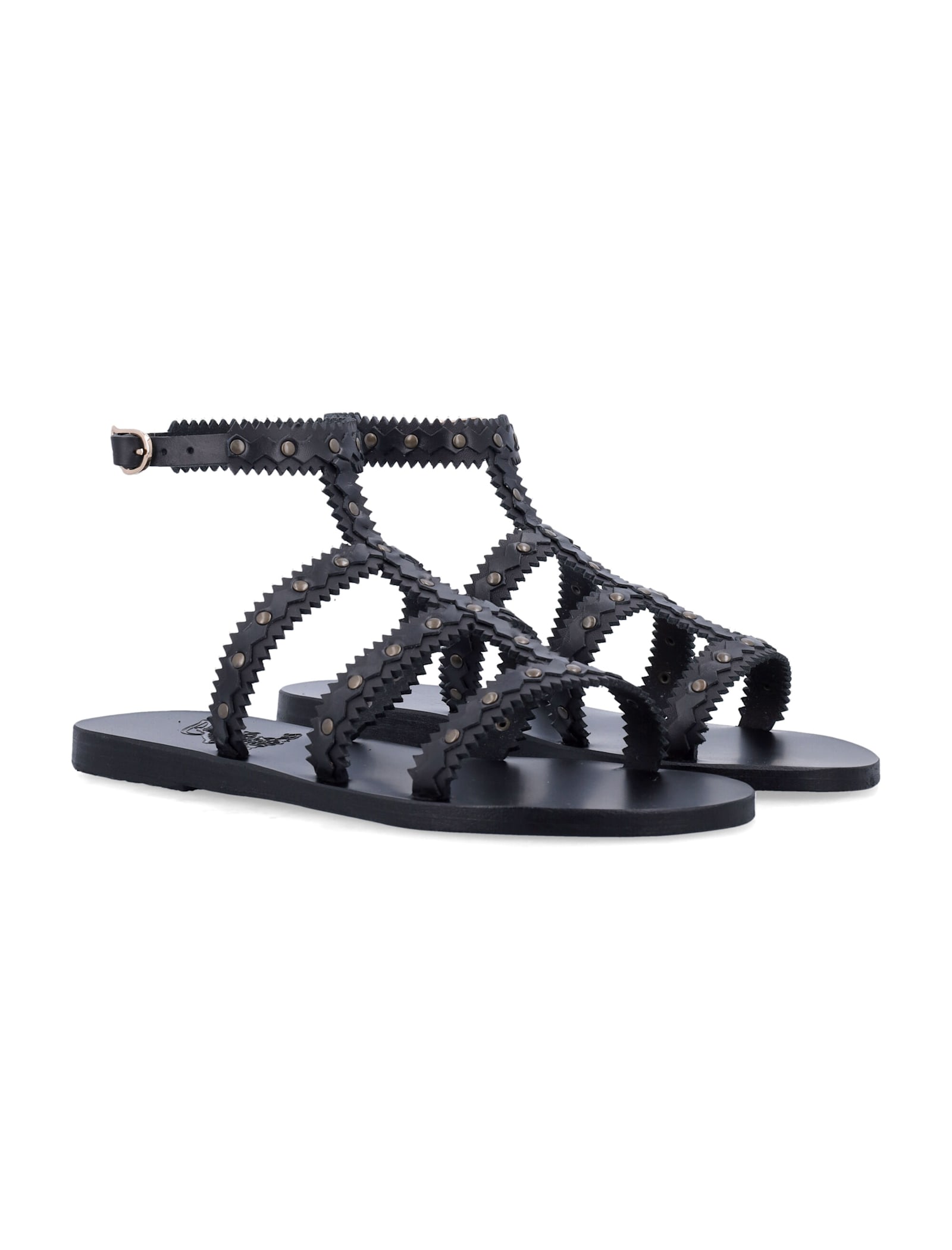 Ancient Greek Sandals Studded Design Leather Sole Sandals In Black