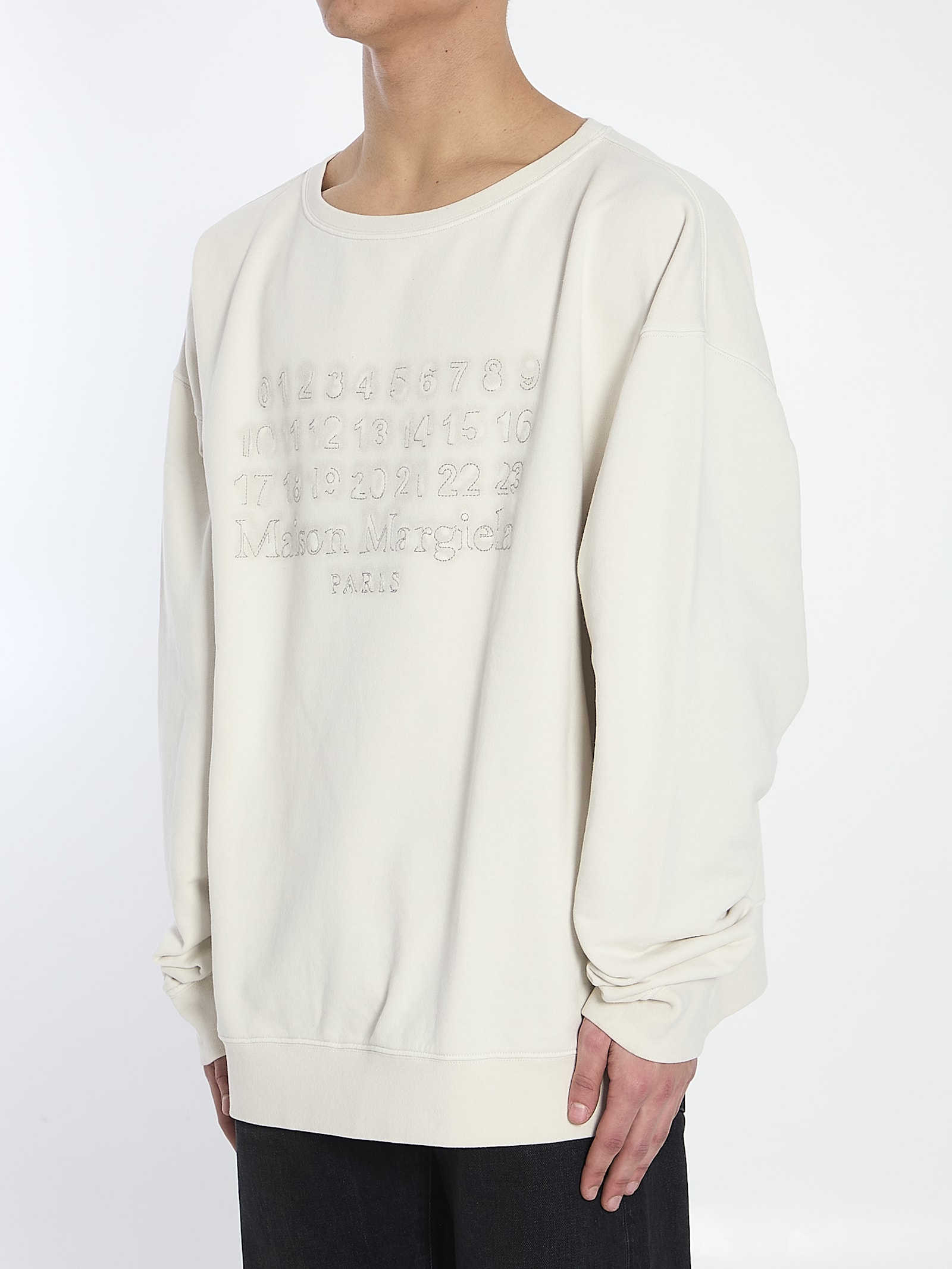 Maison Margiela Crewneck Sweatshirt With Topstitched Log In Ecru