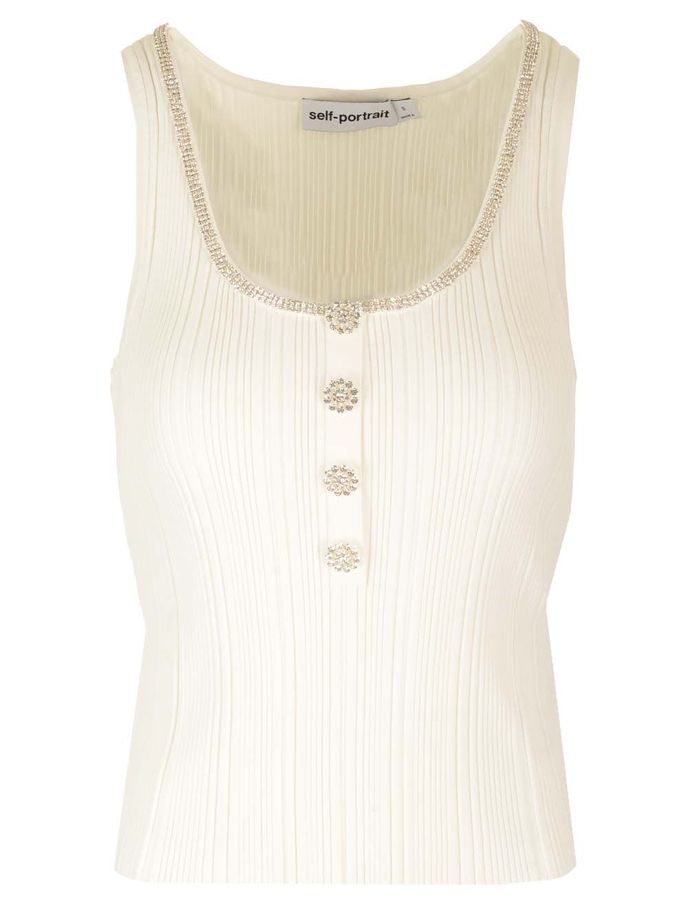 Shop Self-portrait Embellished Tank Top In White