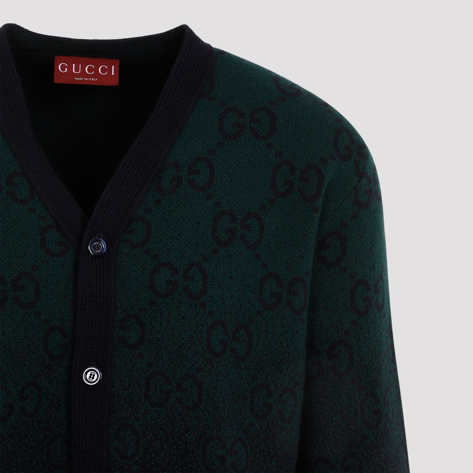 Shop Gucci Wool Cardigan In Green Navy