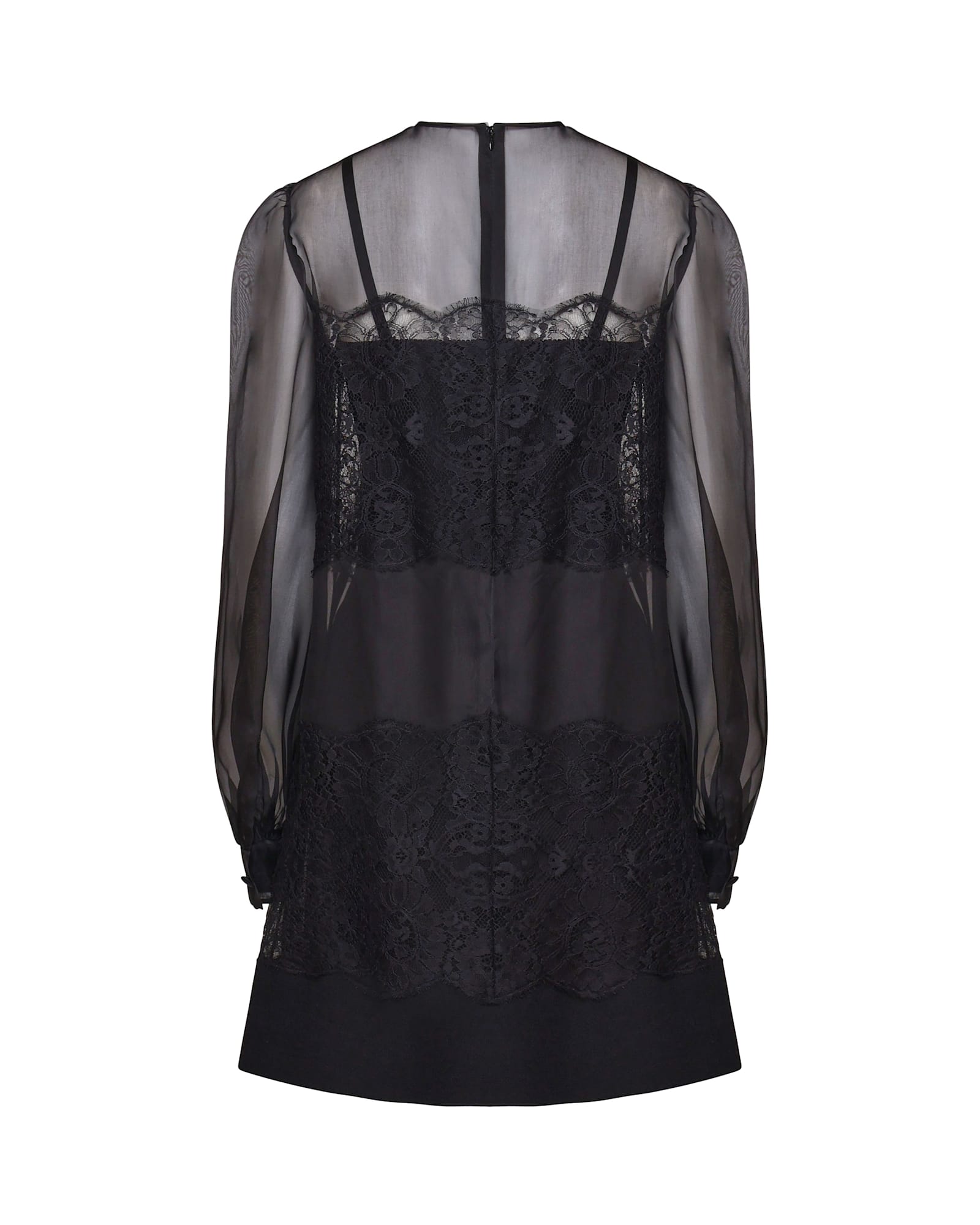 Dolce & Gabbana Short Dress In Silk Organza With Lace Inlays In Black