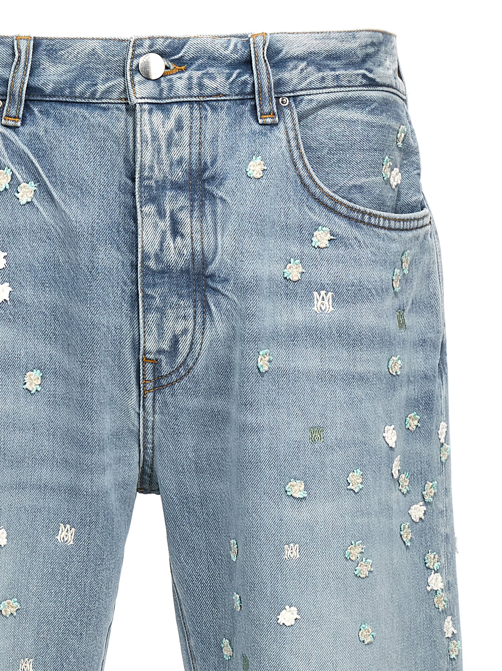 Shop Amiri Floral Jeans In Light Blue