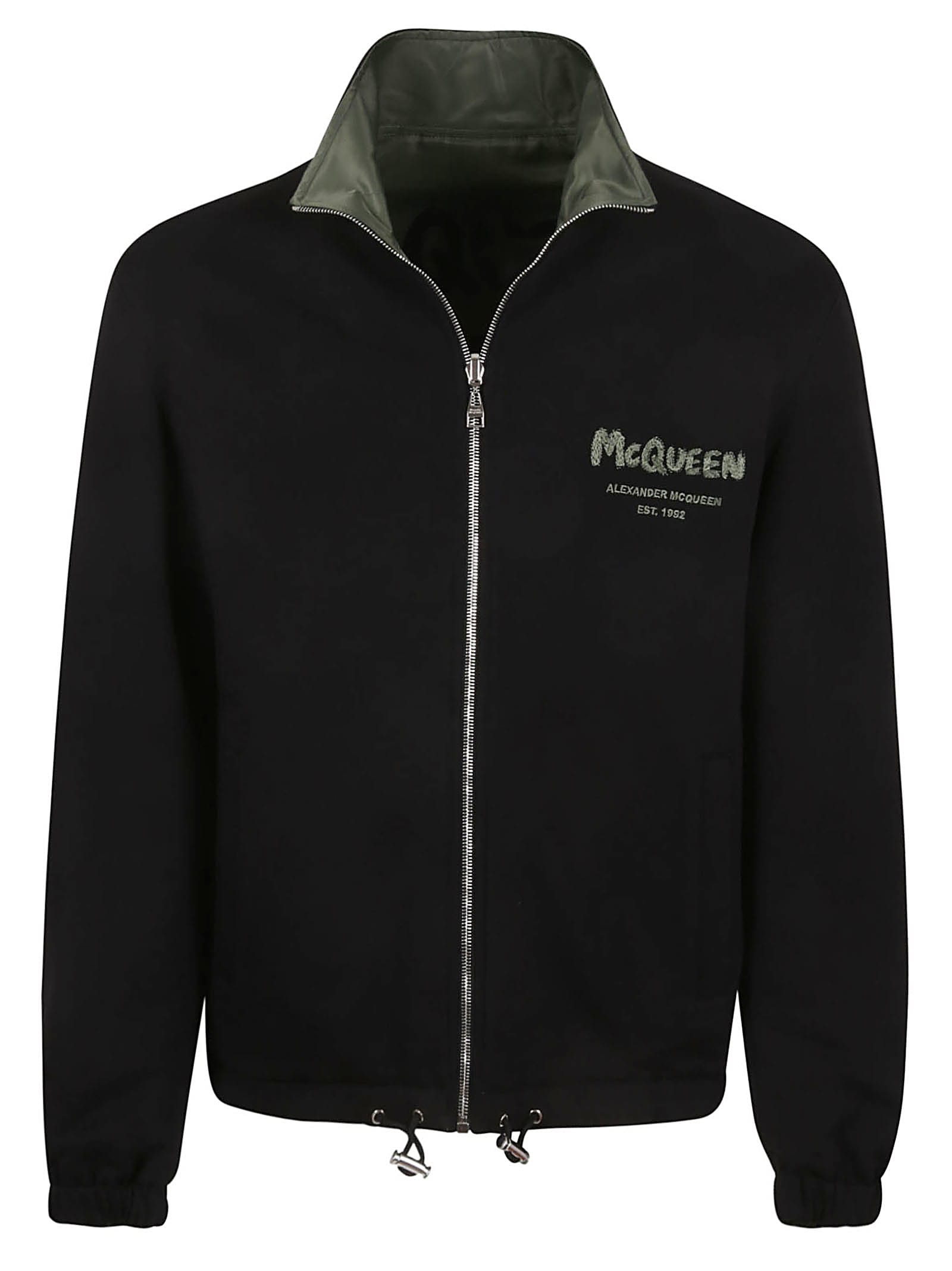 Alexander Mcqueen Reversible Bomber Jacket Casual Jackets And Parka In Nero E Kaki