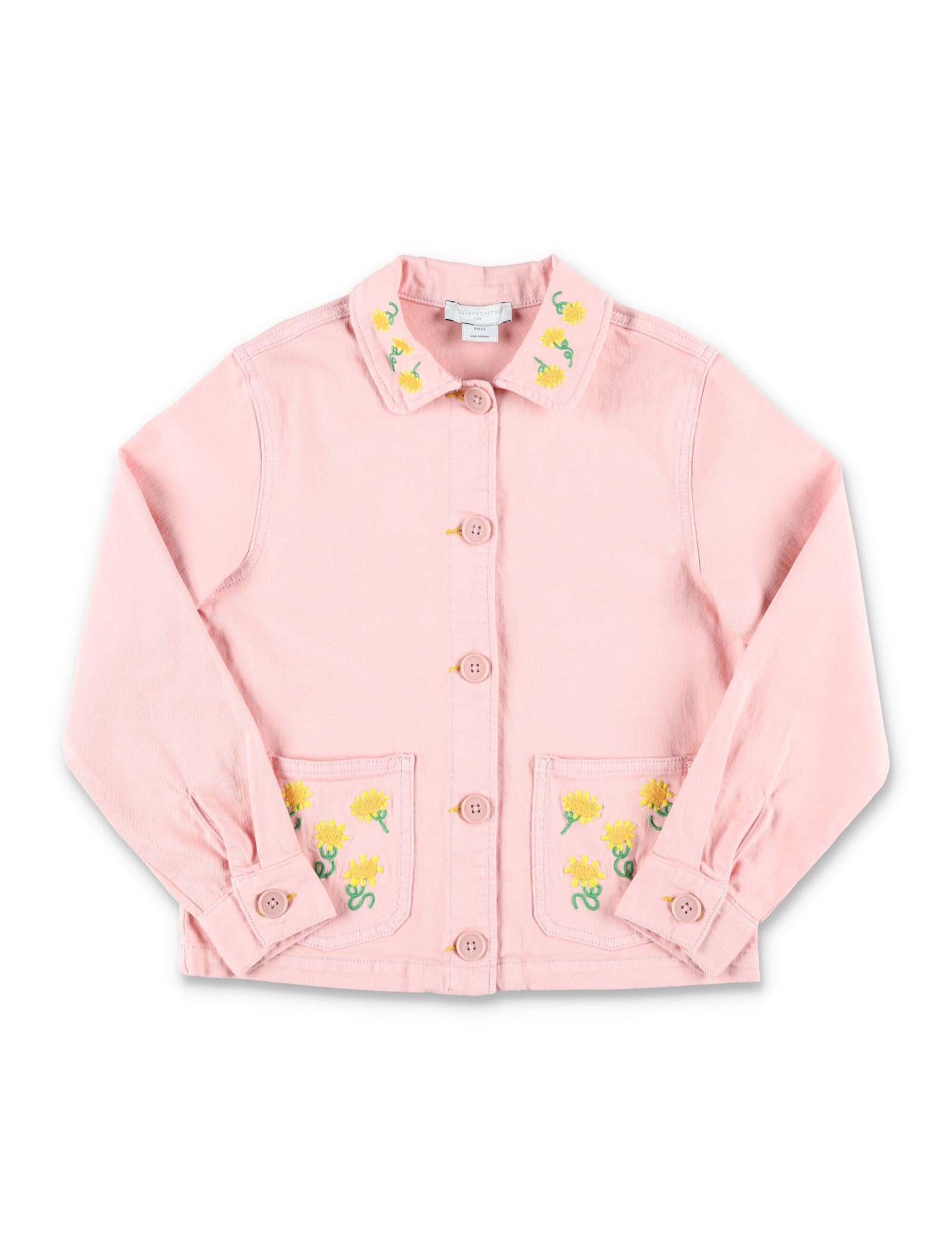 Shop Stella Mccartney Sunflower Embroidery Denim Jacket In Pink