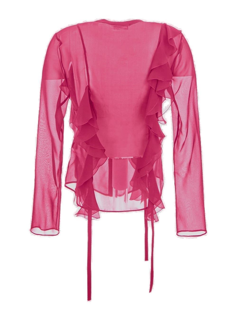 Shop Blumarine Ruffle Detailed Sheer Top In Pink