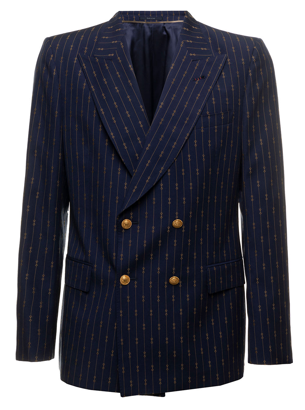 Mans Blue Printed Wool Double-breasted Blazer