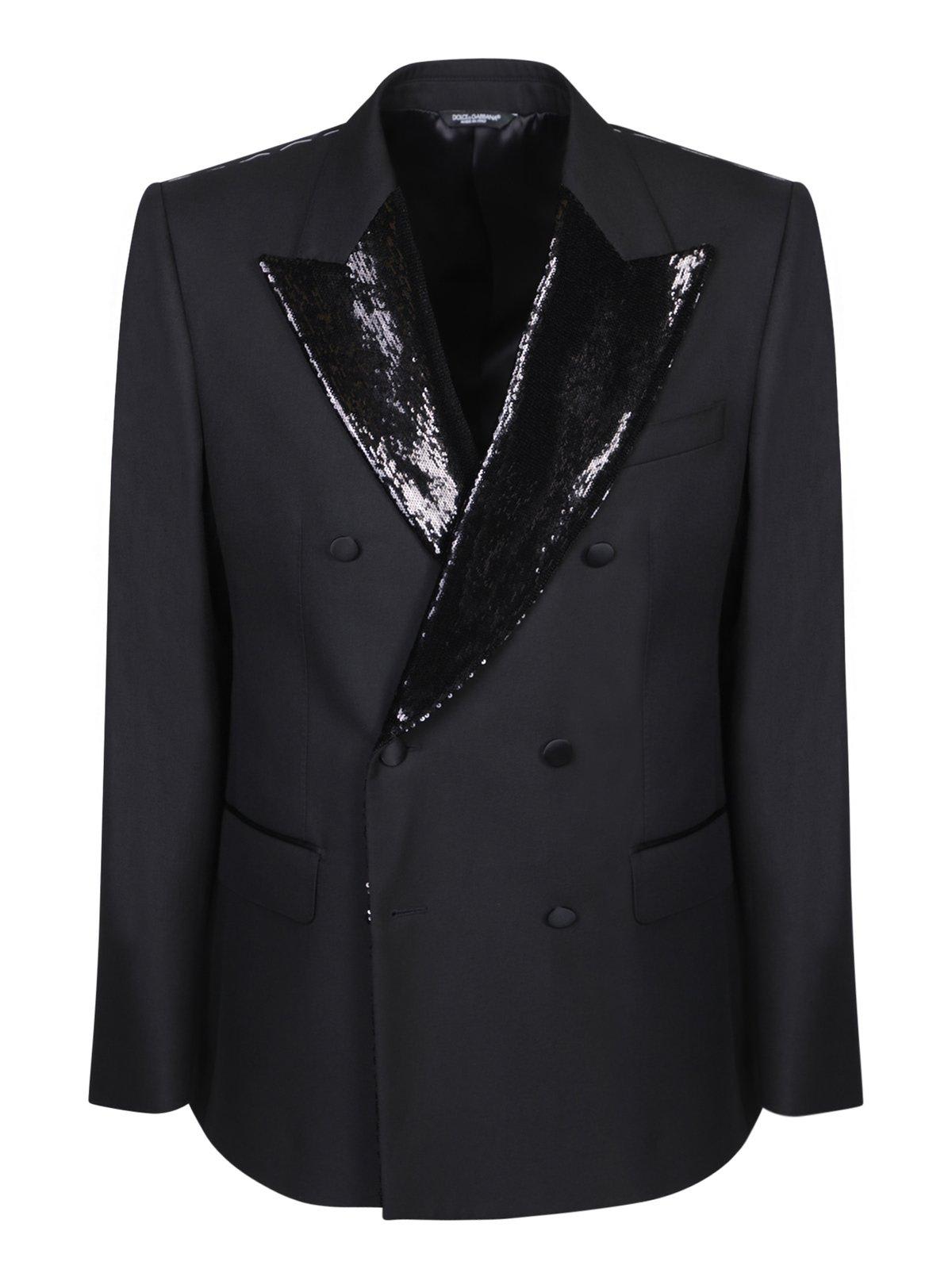 Shop Dolce & Gabbana Sequin Detailed Double-breasted Blazer In Black