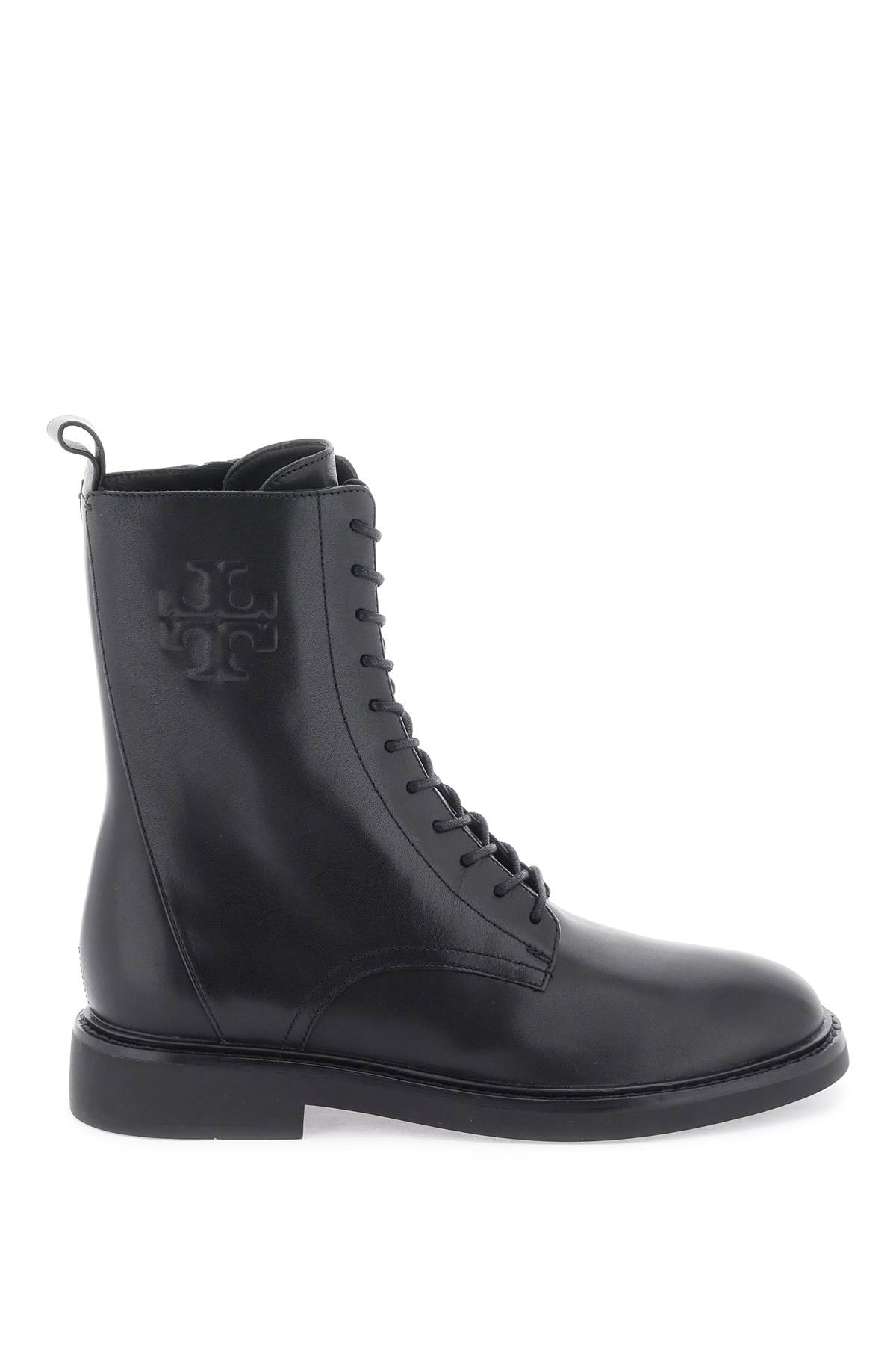 Shop Tory Burch Double T Combat Boots In Perfect Black (black)