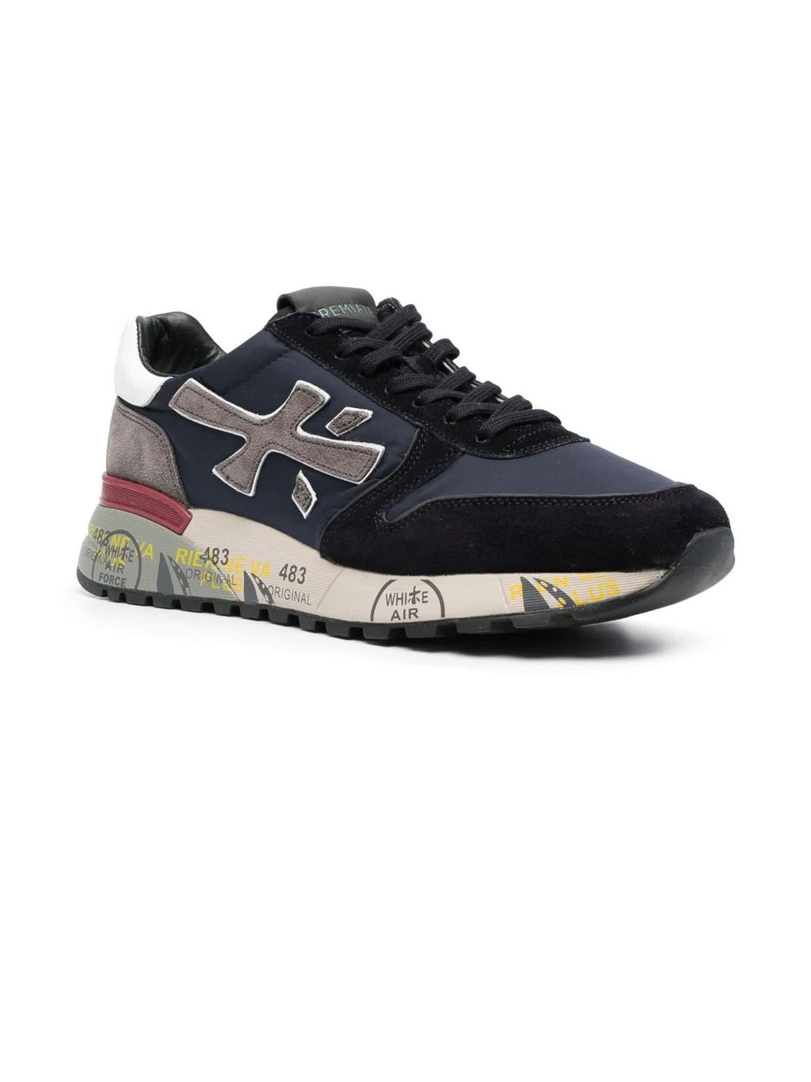 Shop Premiata Navy Blue Mick Low-top Sneakers