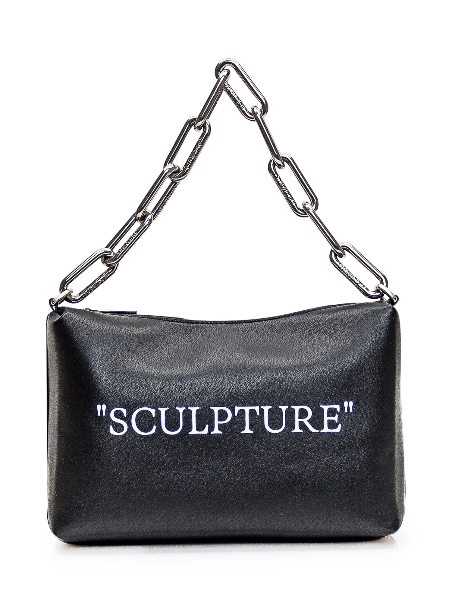 Off-white Pouch With Writing In Black Silver
