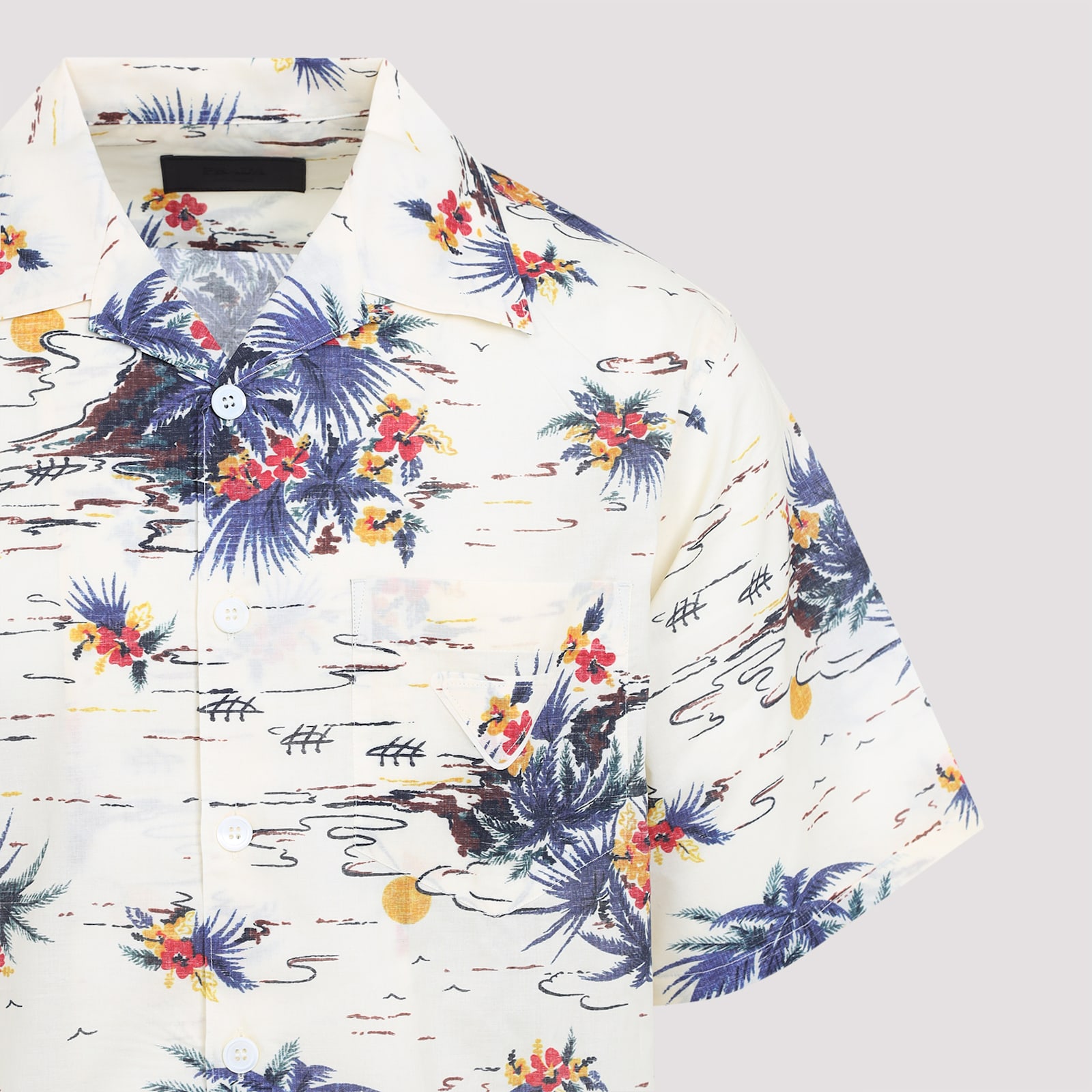 Prada Floral Print Short-sleeved Shirt In Vaniglia