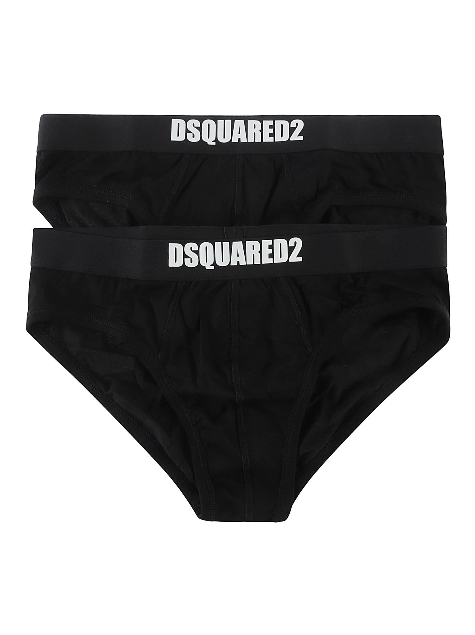 Dsquared2 Two-pack Logo-waistband Briefs In Black