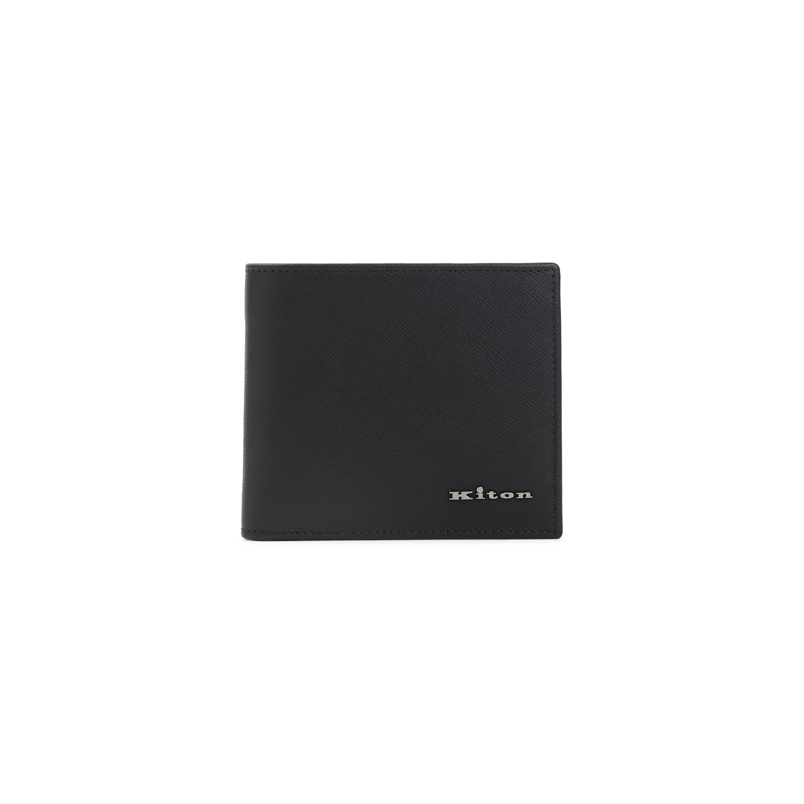 Kiton Saffiano Leather Bi-fold Wallet In Black
