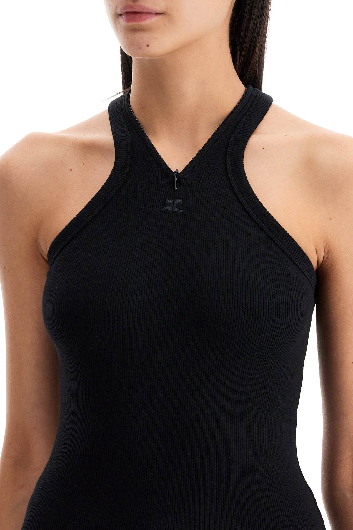 Shop Courrèges Ribbed Tank Top With Zipper On The Neckline In Black (black)