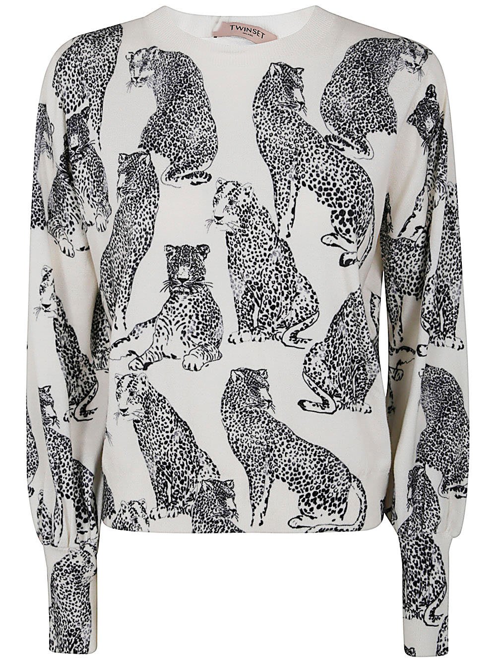 Shop Twinset Jaguar Print Jumper In Nero/neve