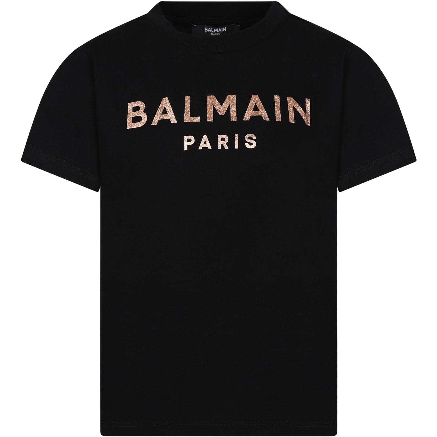 Balmain Kids' Black T-shirt With Iconic Metallic Logo For Girl