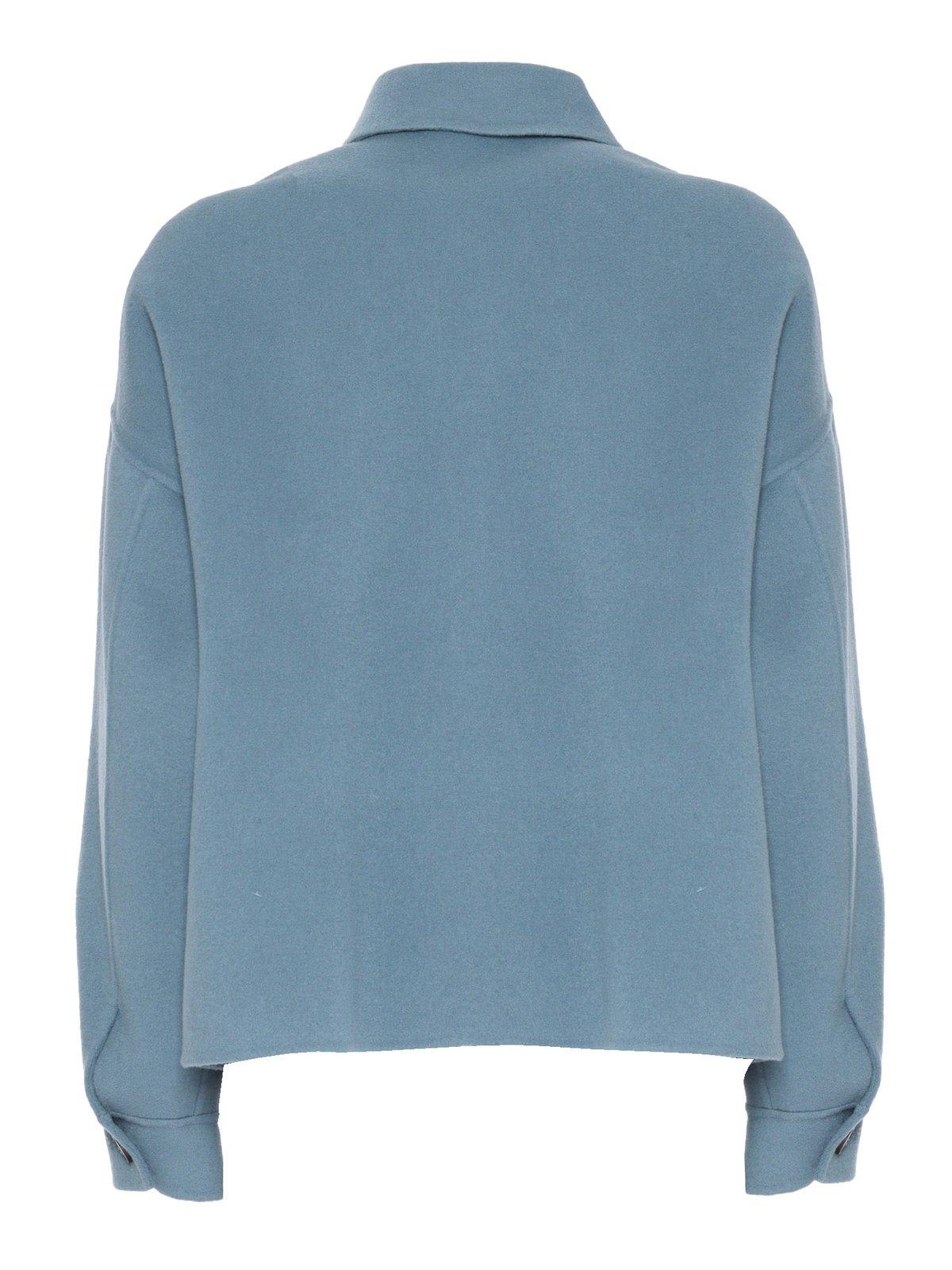 Shop Weekend Max Mara Buttoned Long-sleeved Jacket In Stone Blue