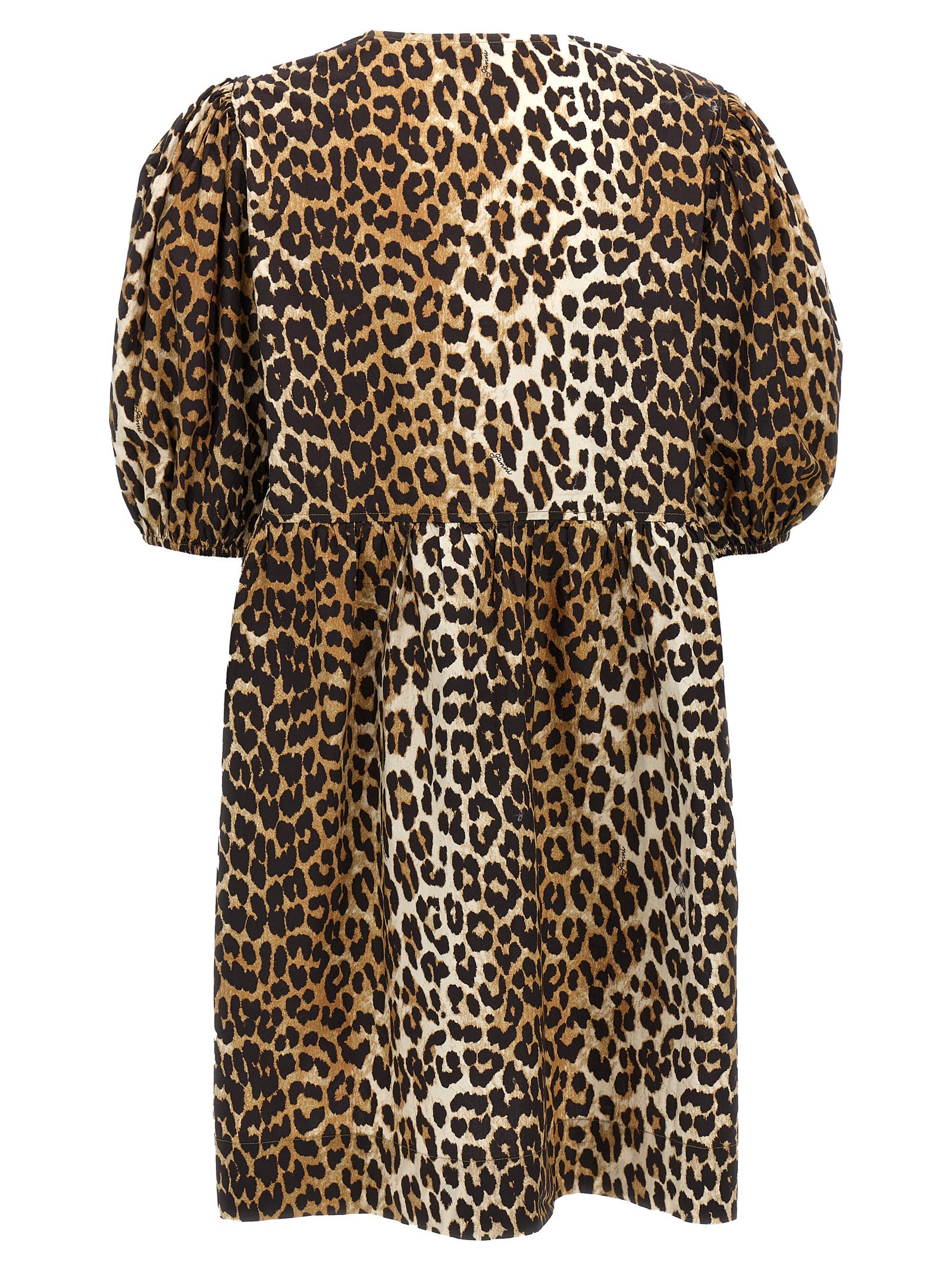 Shop Ganni Leopard Poplin Dress In Multicolor