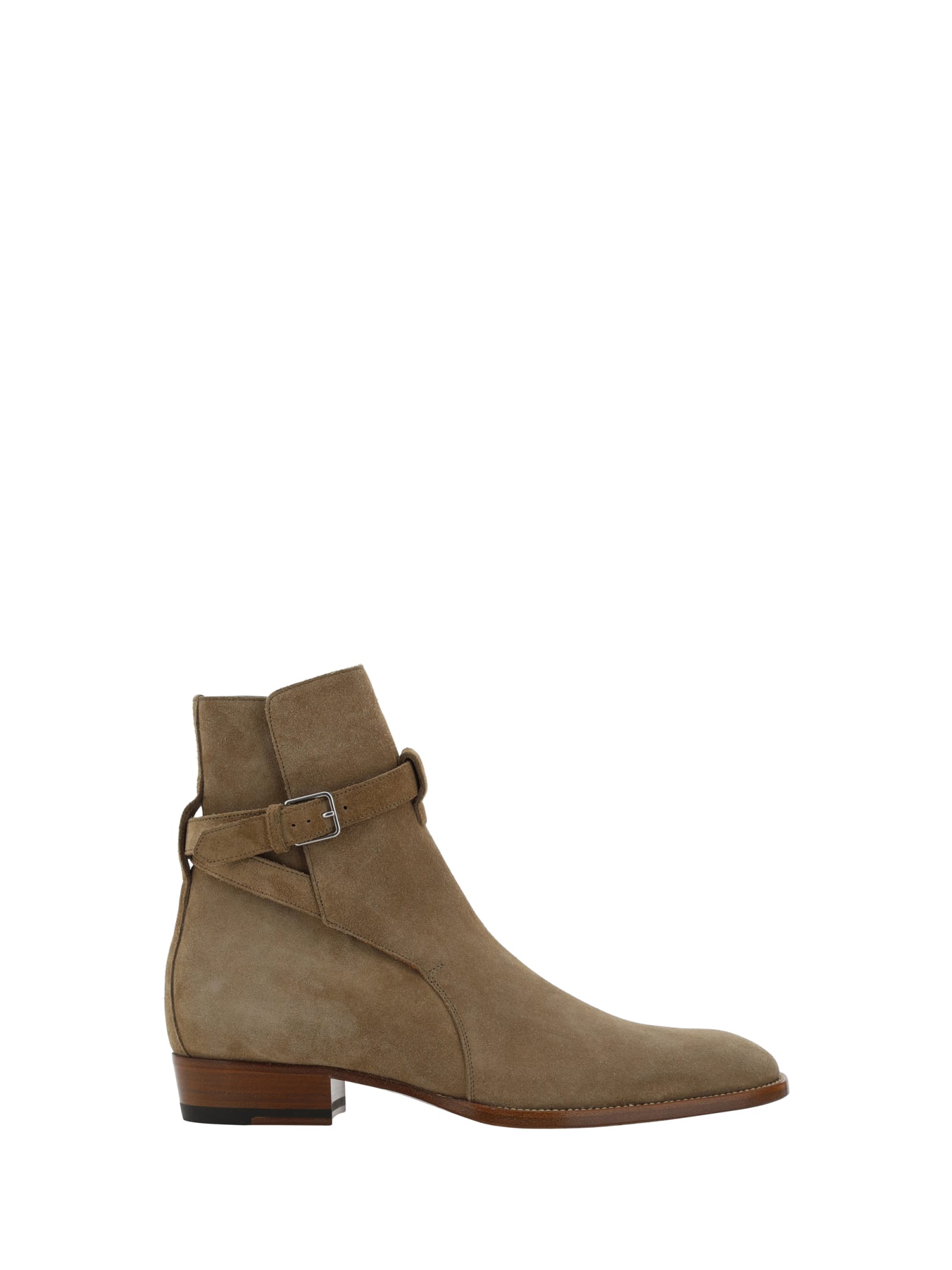 Shop Saint Laurent Wyatt Ankle Boots In Beige