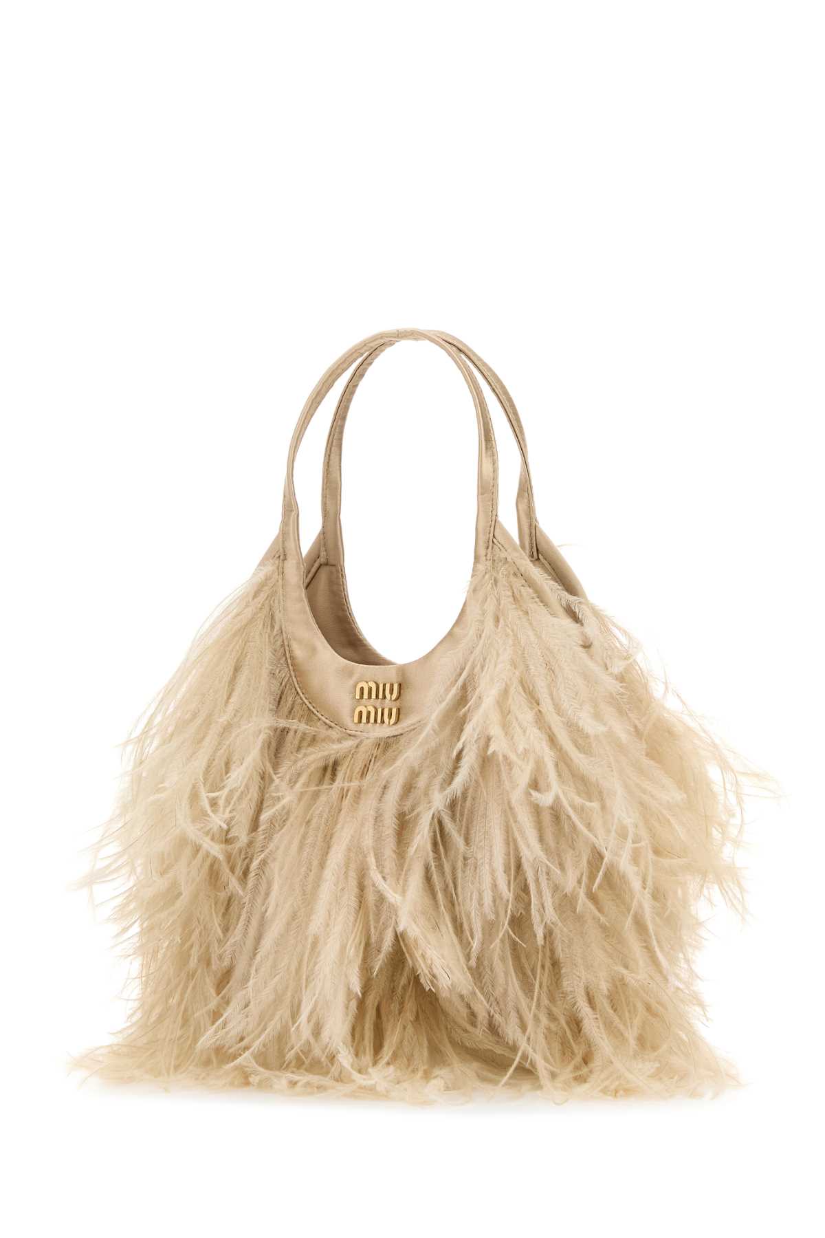 Miu Miu Embellished Satin Handbag In Sabbia