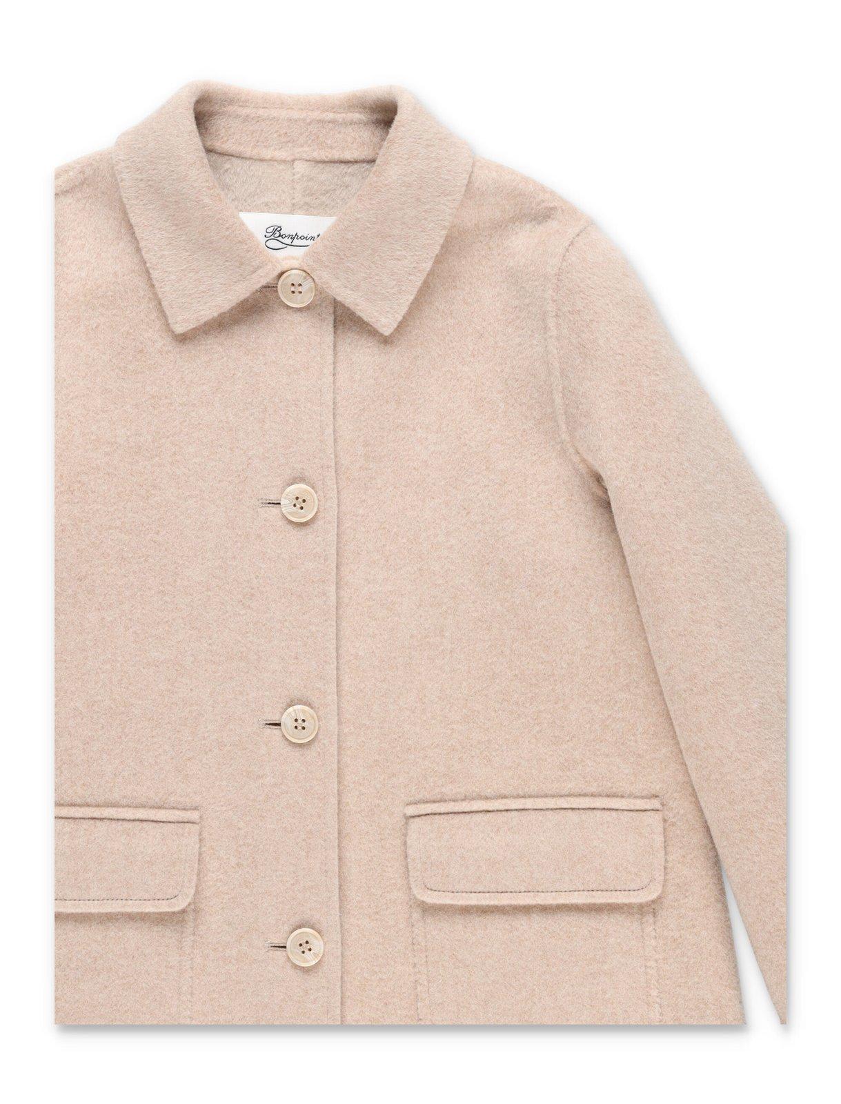 Shop Bonpoint Gracie Singlebreasted Long Sleeved Coat In Beige