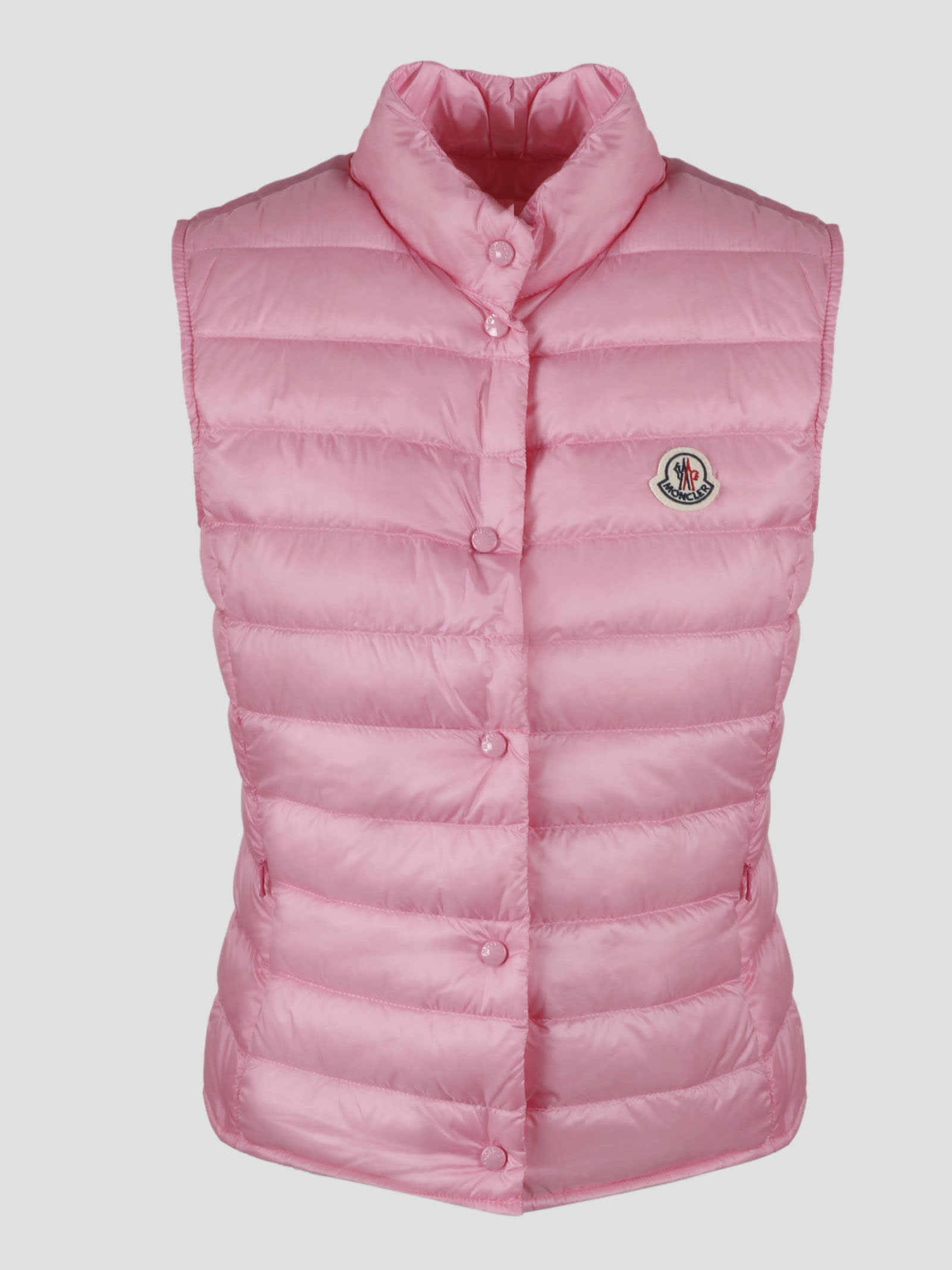 Moncler Logo-patch Quilted Gilet In Pink & Purple