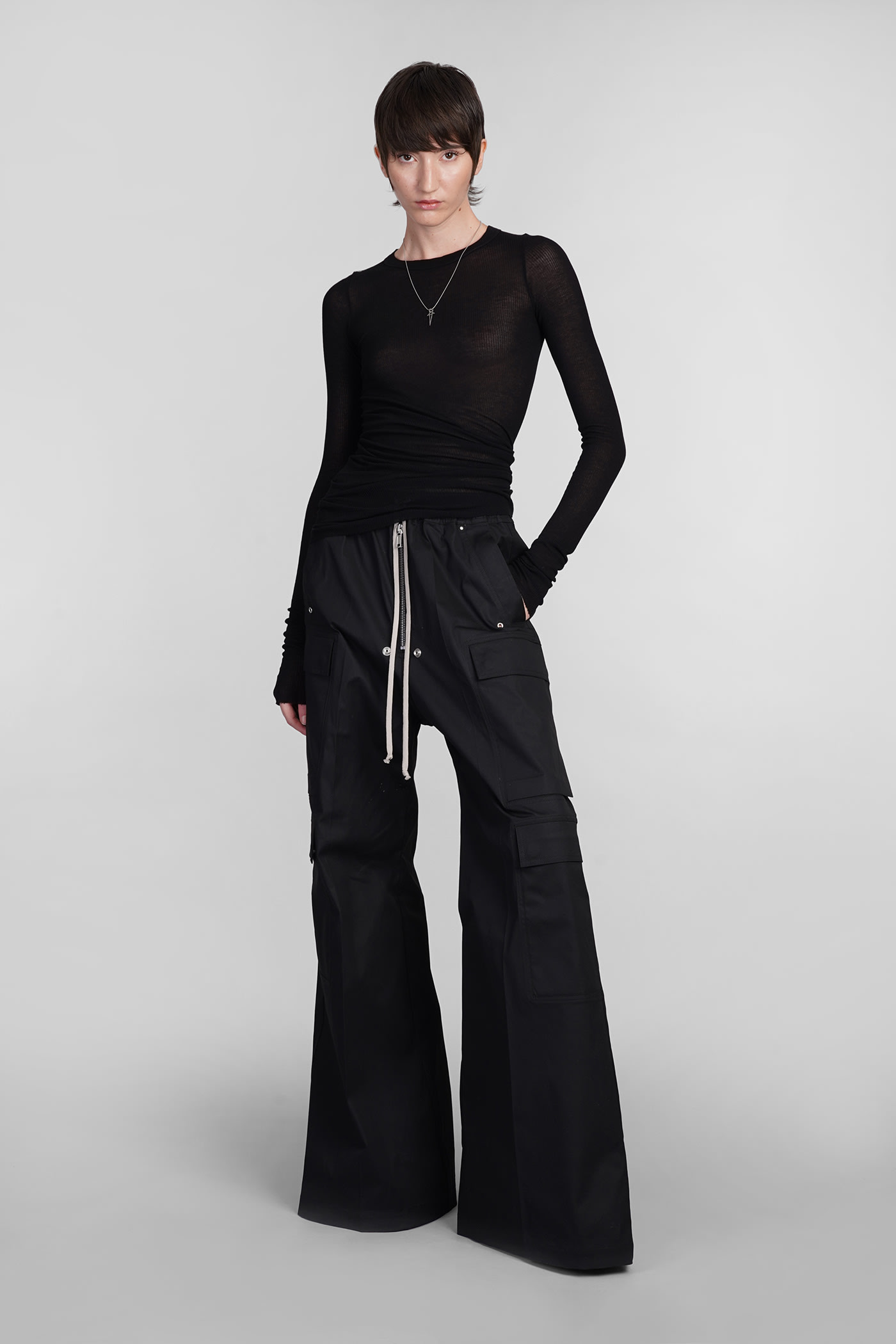 Shop Rick Owens Rib Ls T Topwear In Black Viscose