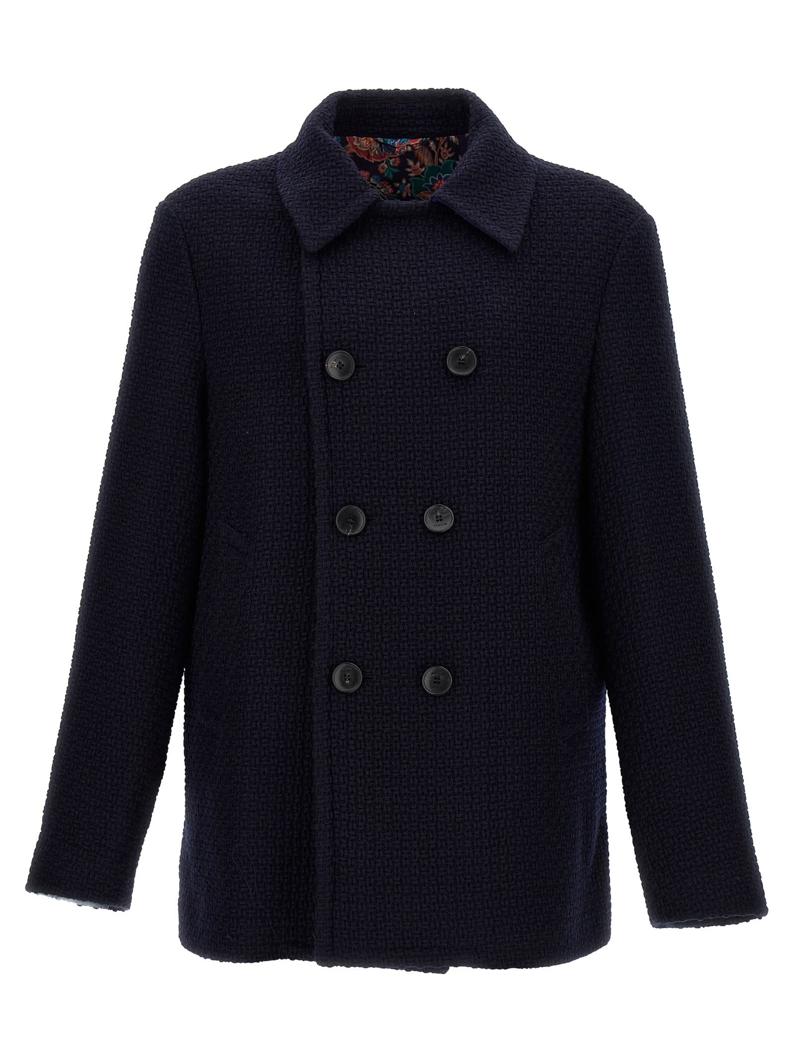 Shop Etro Peacoat Coat In Blue