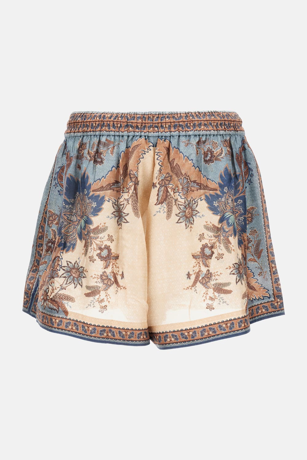 Zimmermann Womens Blue Cream Indienne Ascension Relaxed-fit Silk Shorts Xs