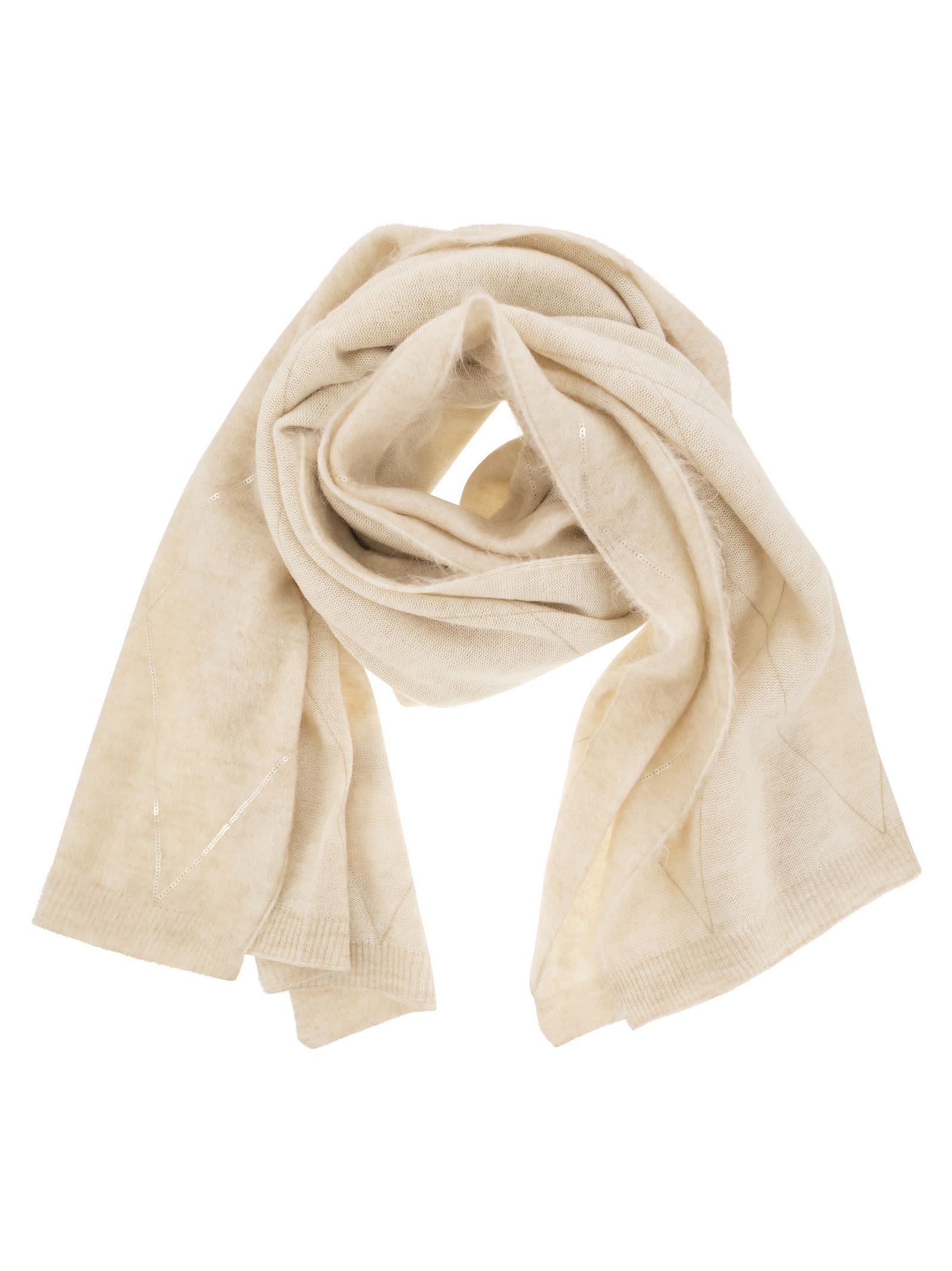 Shop Brunello Cucinelli Scarf With Micro-sequins In Sand