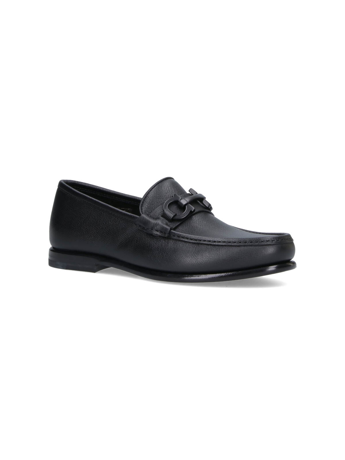 Ferragamo Black Leather Loafers With Tone-on-tone Logo Buckle In Black