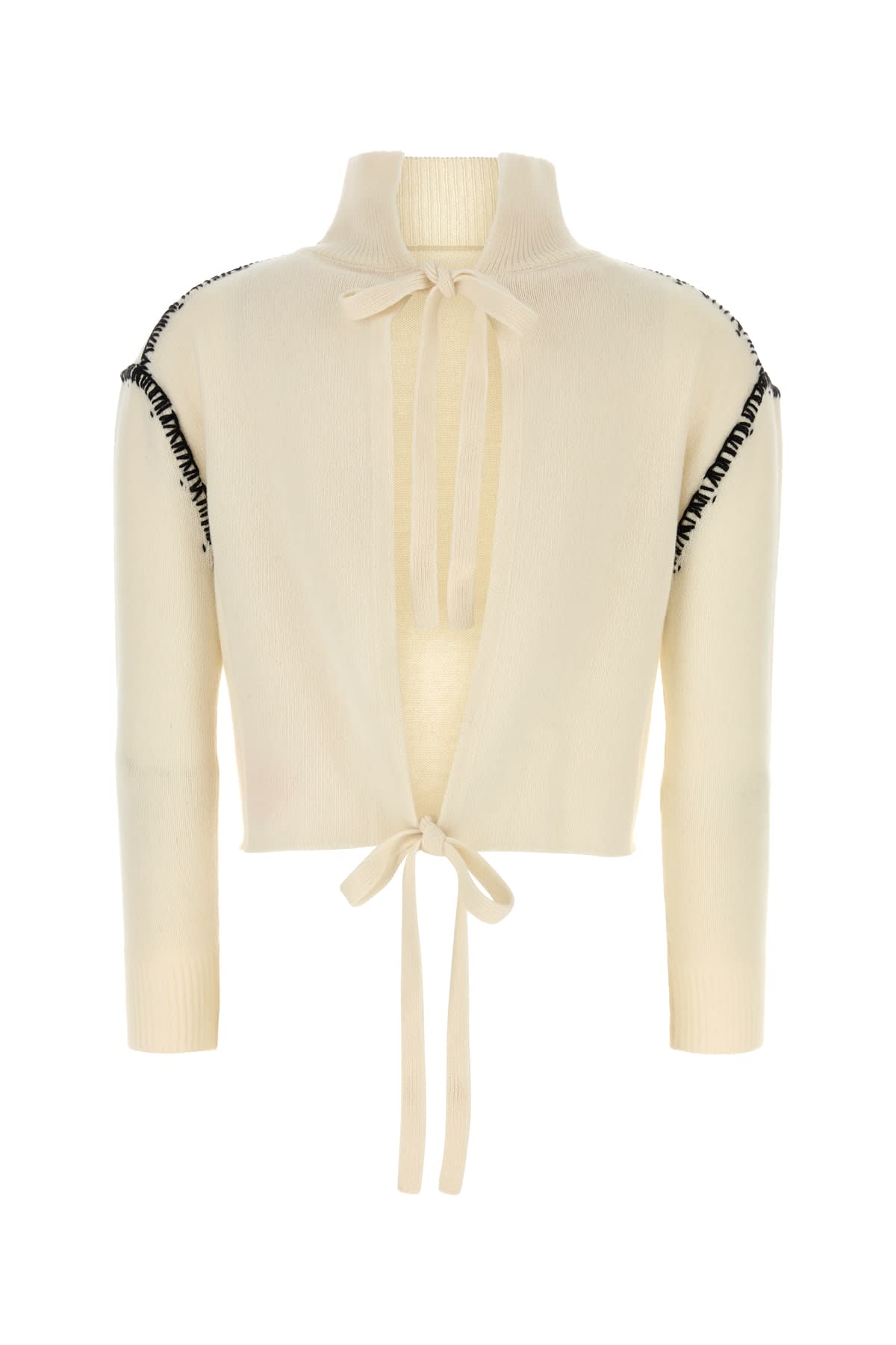 Marni Off-white Wool Cashmere Wrap Sweater In White/black