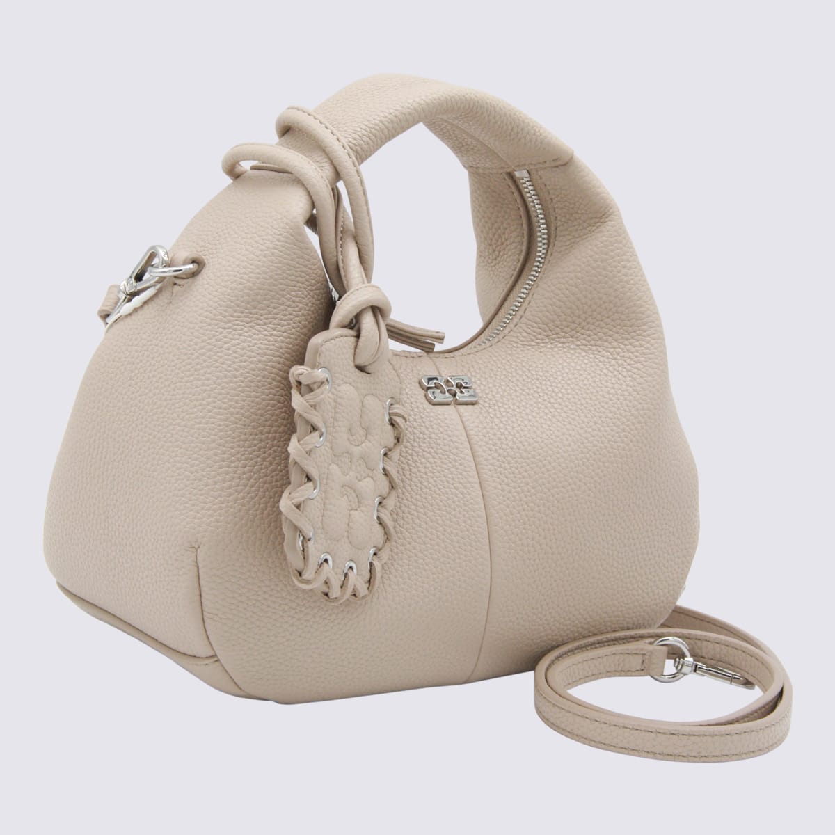 Ganni Women Pink Handbag With Removable Shoulder Strap And Pendant With Logo In Ecoleather Woman In White