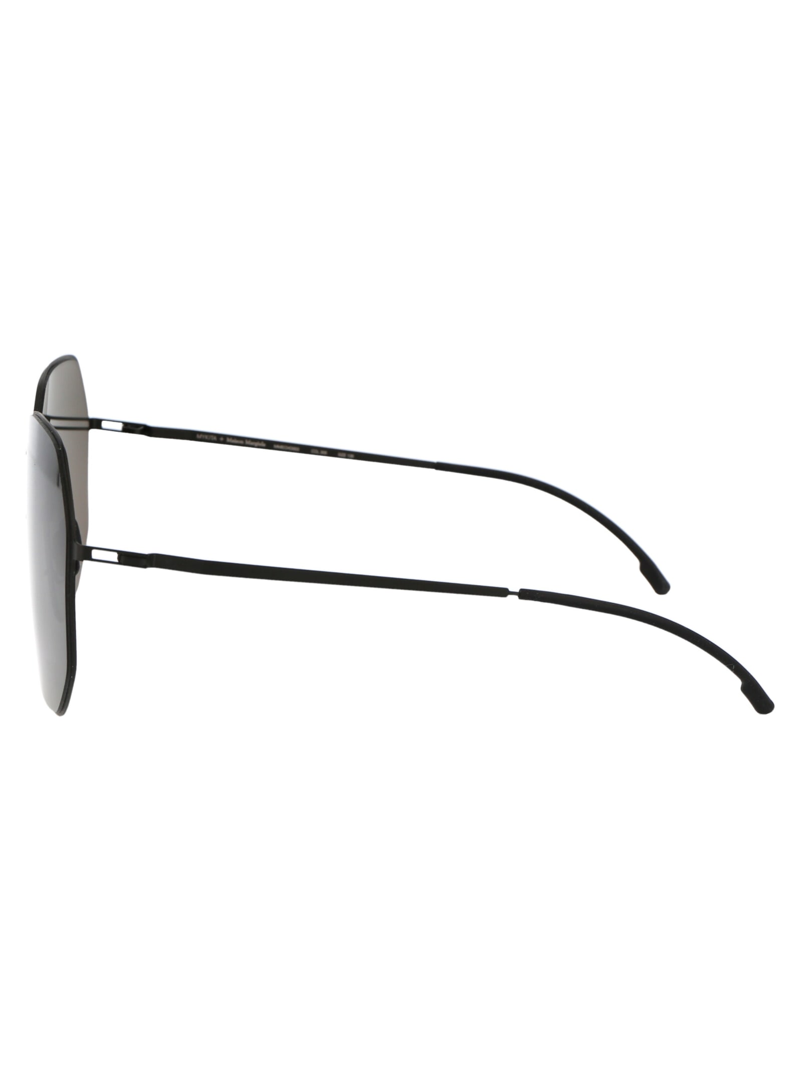 Shop Mykita Mmecho003 Sunglasses In 305 Mh6 Pitch Black Black Dark Grey Solid Shield