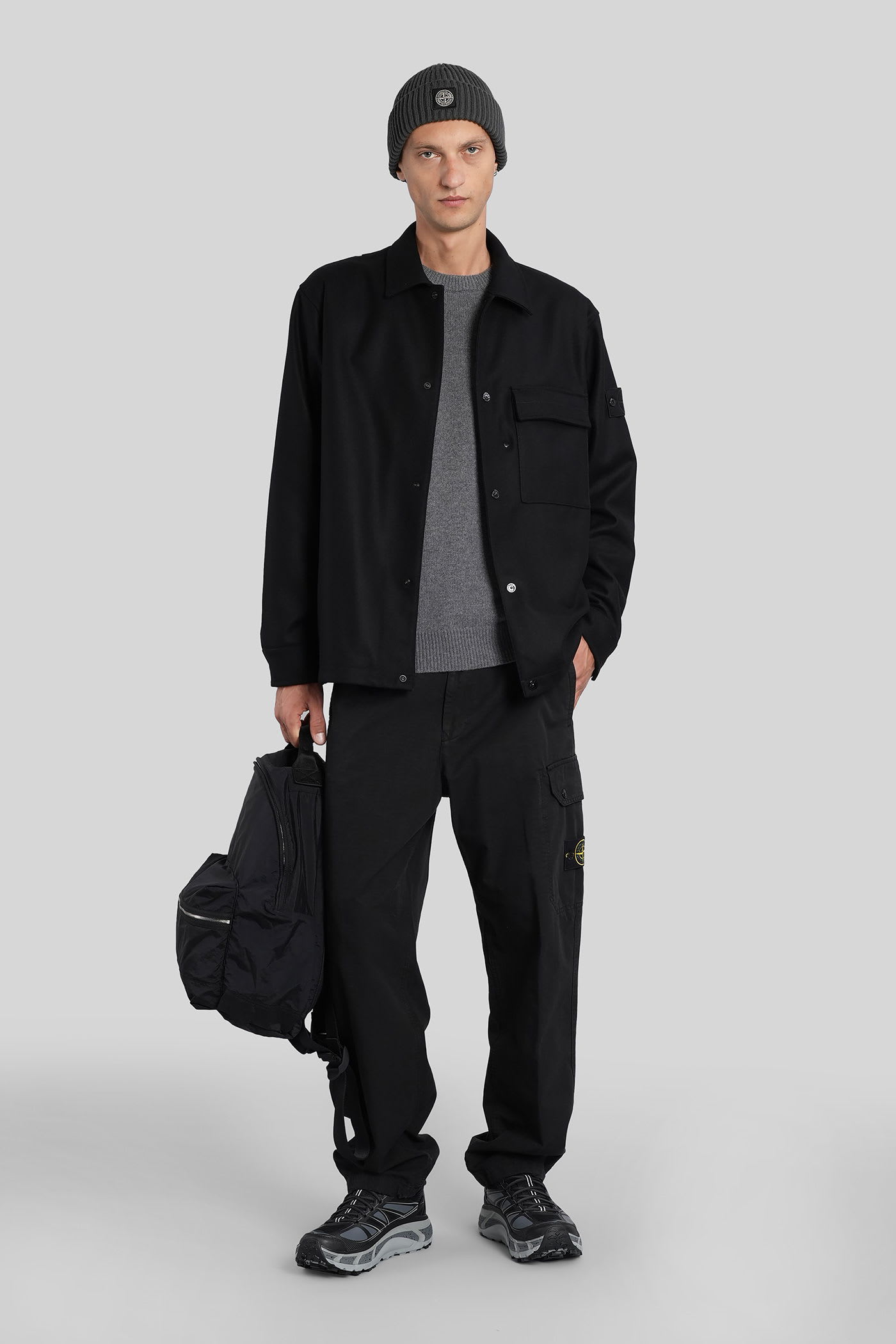 Stone Island Ghost Virgin Wool Blend Overshirt In Black