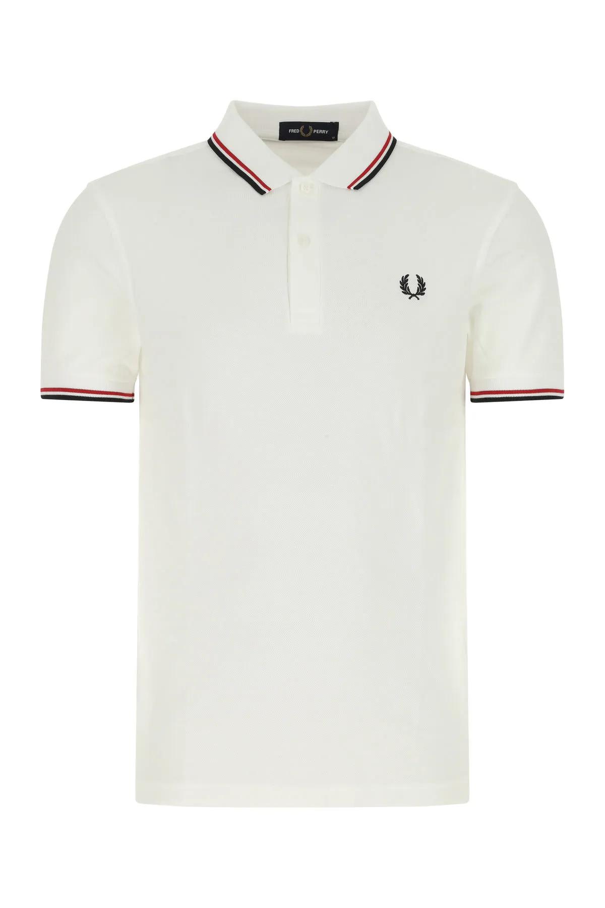 Shop Fred Perry White Piquet Polo Shirt In Wht/brt Red/nvy