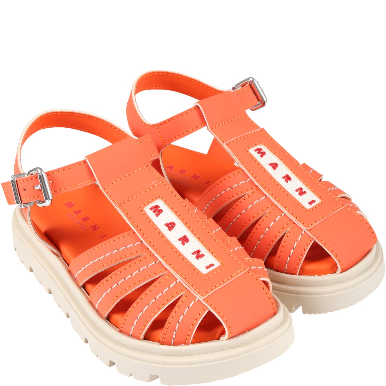 Shop Marni Orange Sandals For Girl With Red Logo