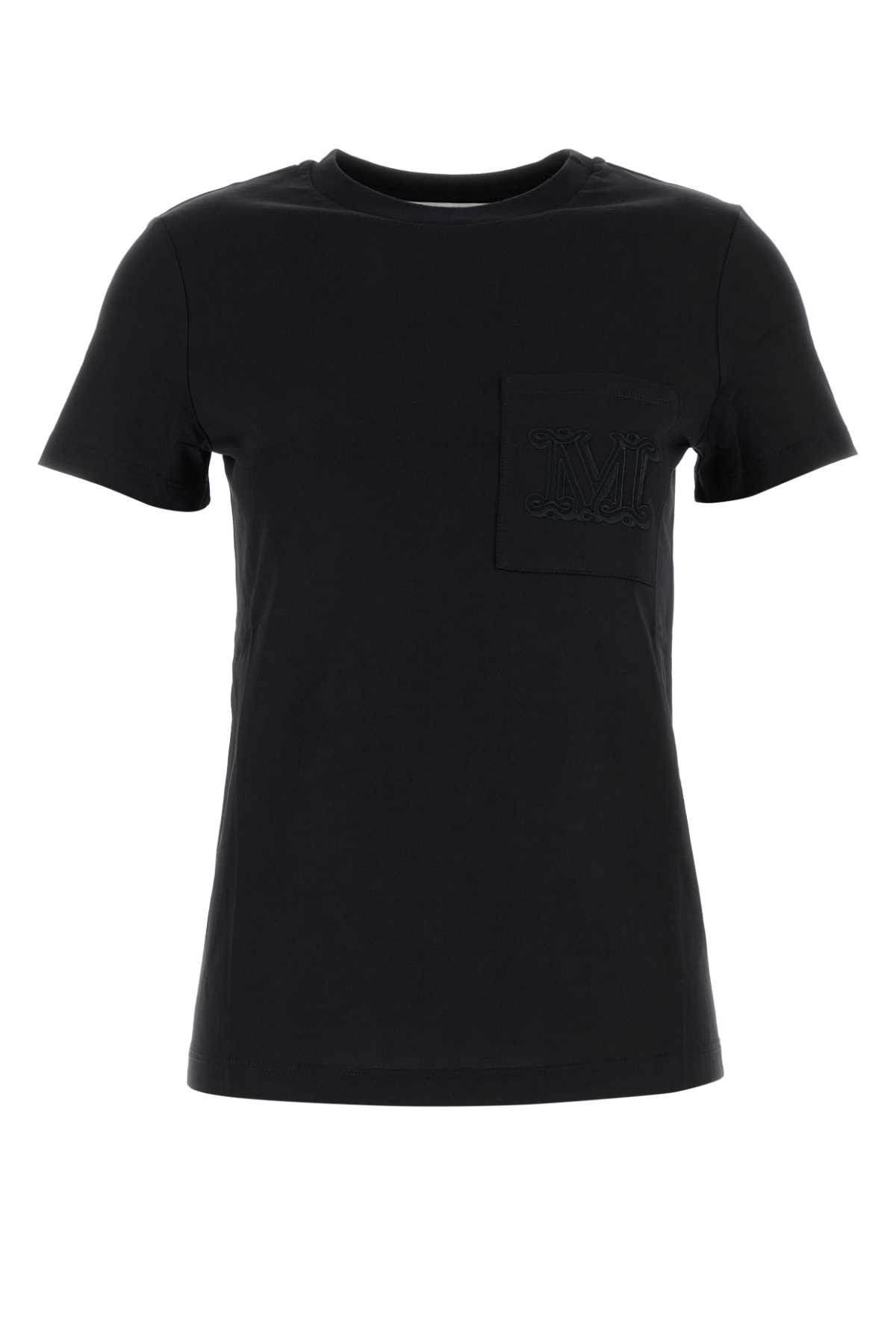 Max Mara Crew Neck Short Sleeve Top With Pocket In Black