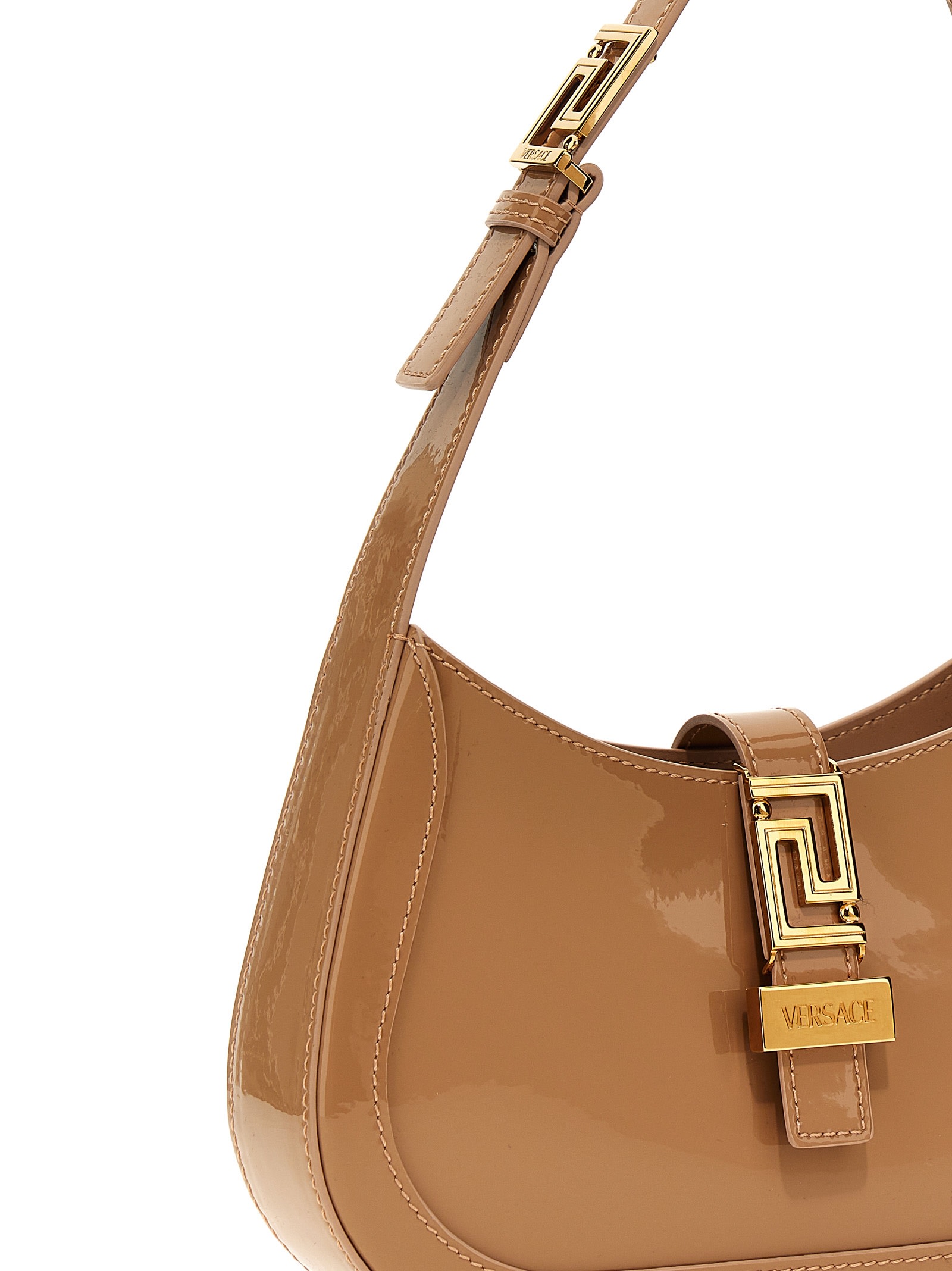 Shop Versace Greca Goddess Small Shoulder Bag In Beige