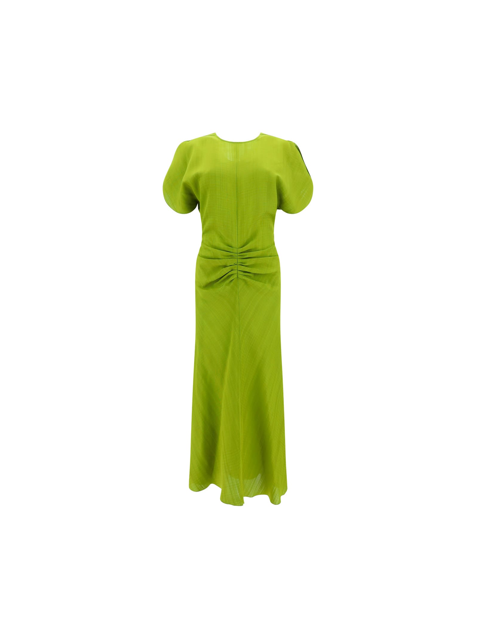 Victoria Beckham Split-sleeve Gathered-front Woven Midi Dress In Parrot Green