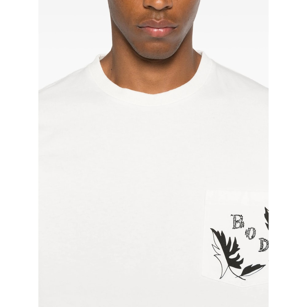 Bode Beaded Leaf Embellished Printed Cotton-jersey T-shirt In White