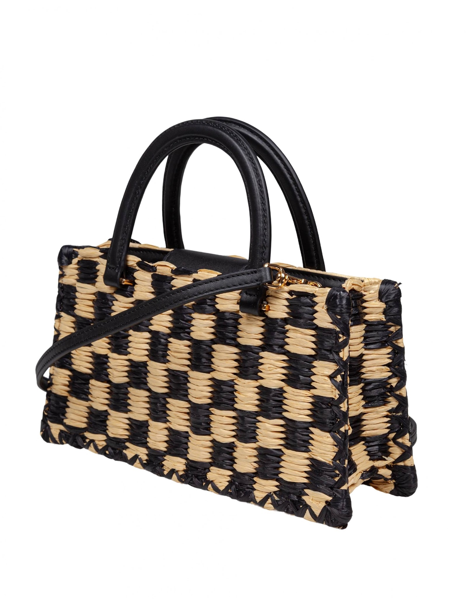 Tory Burch Raffia Handbag In Black/natural